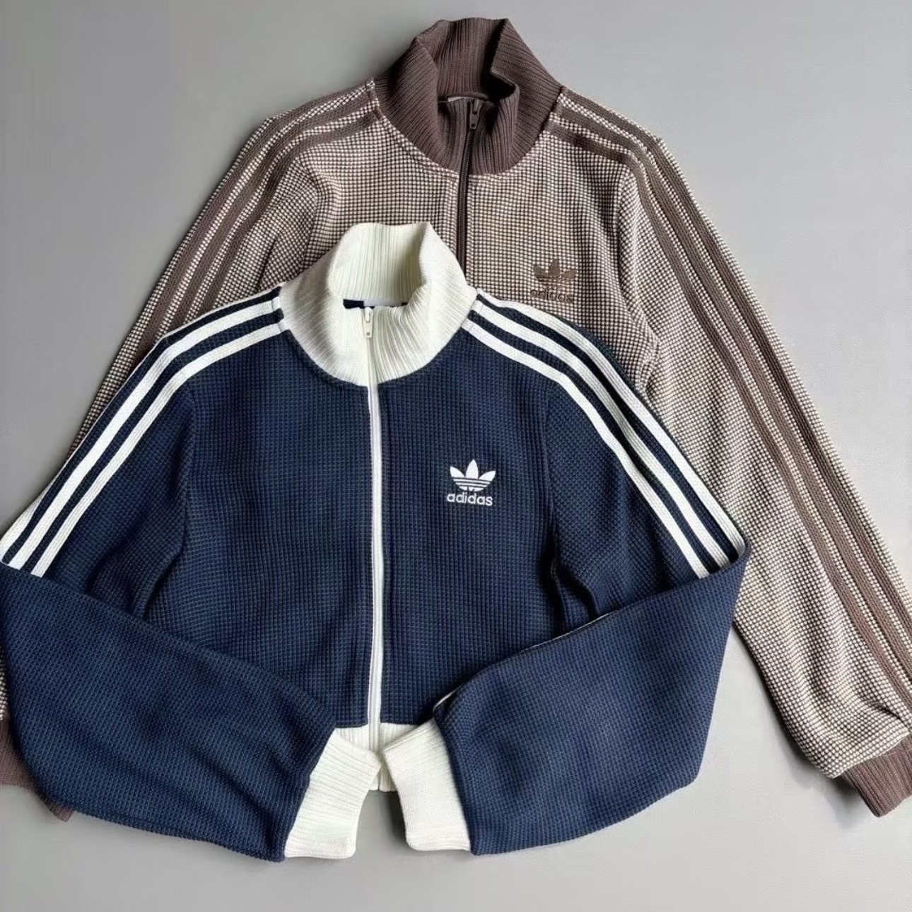 ADIDAS ORIGINALS TRACK TOP CROP 藍/棕 短版 華夫格 外套 KC2645/KC2646