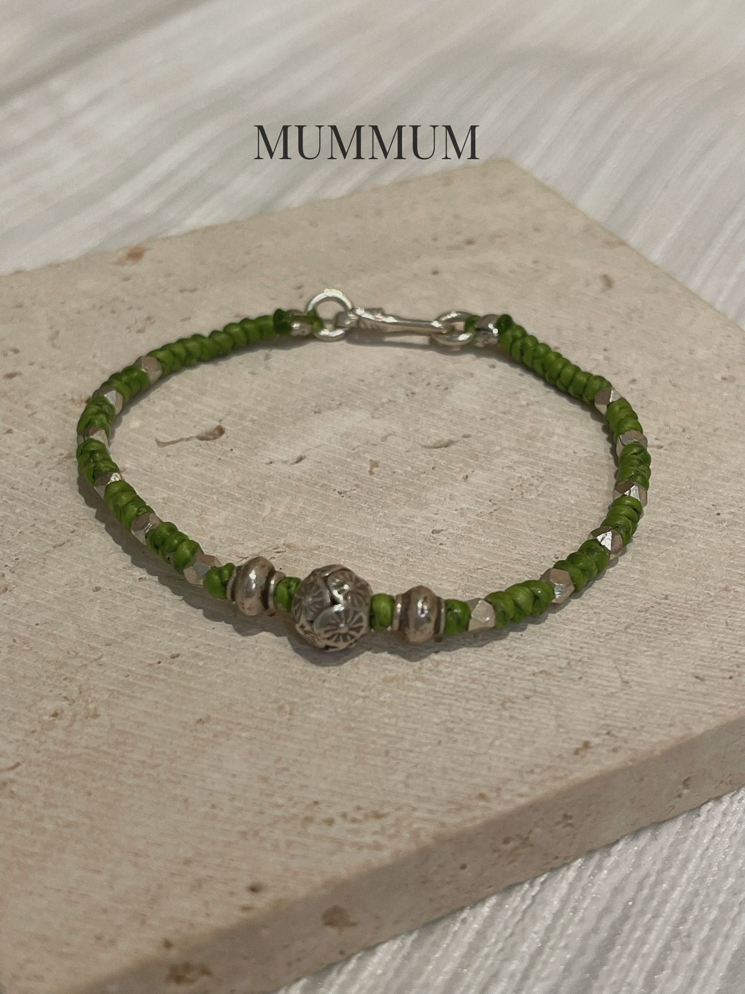 SL13243/橄欖綠手繩銀珠