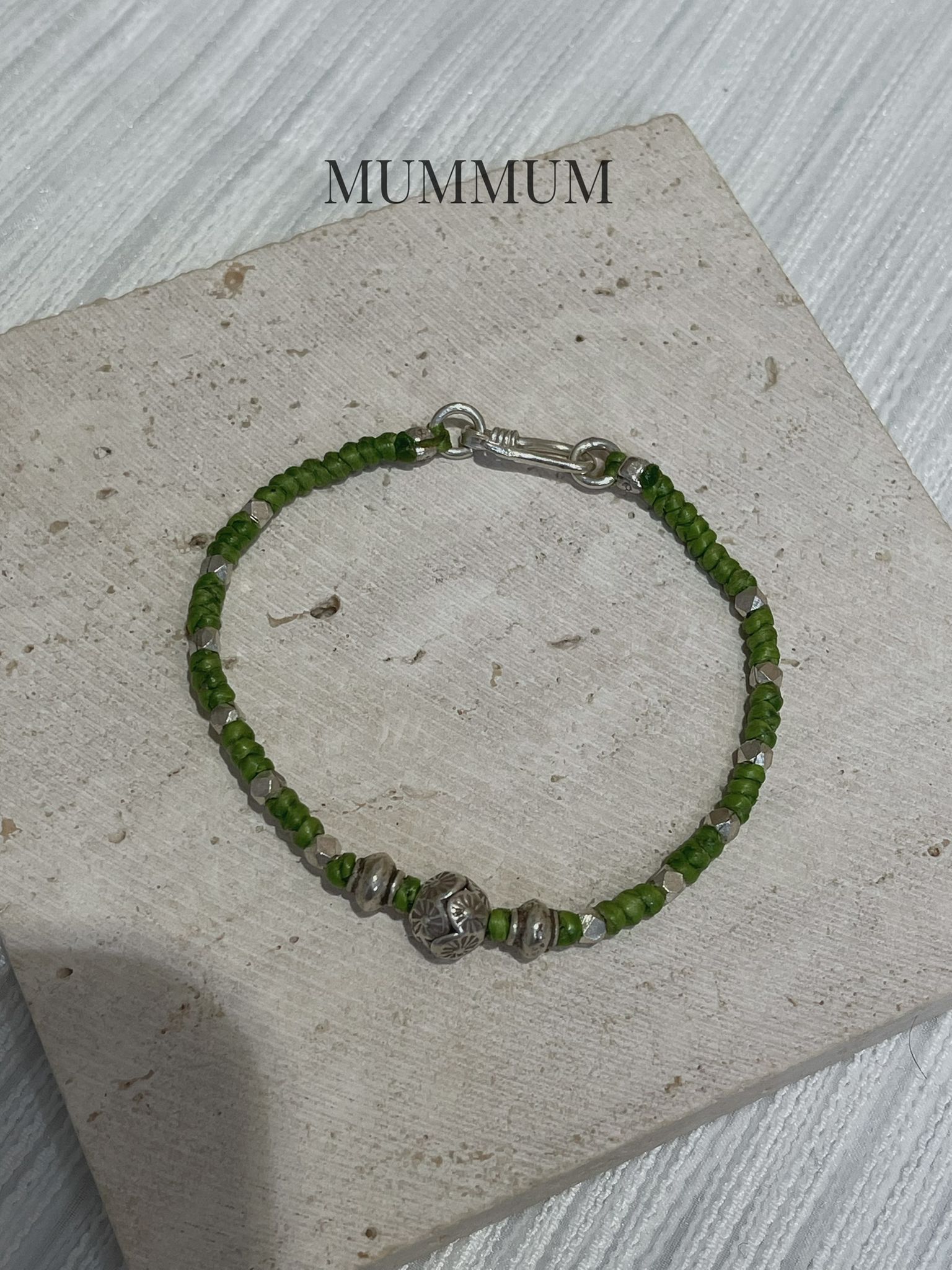 SL13243/橄欖綠手繩銀珠