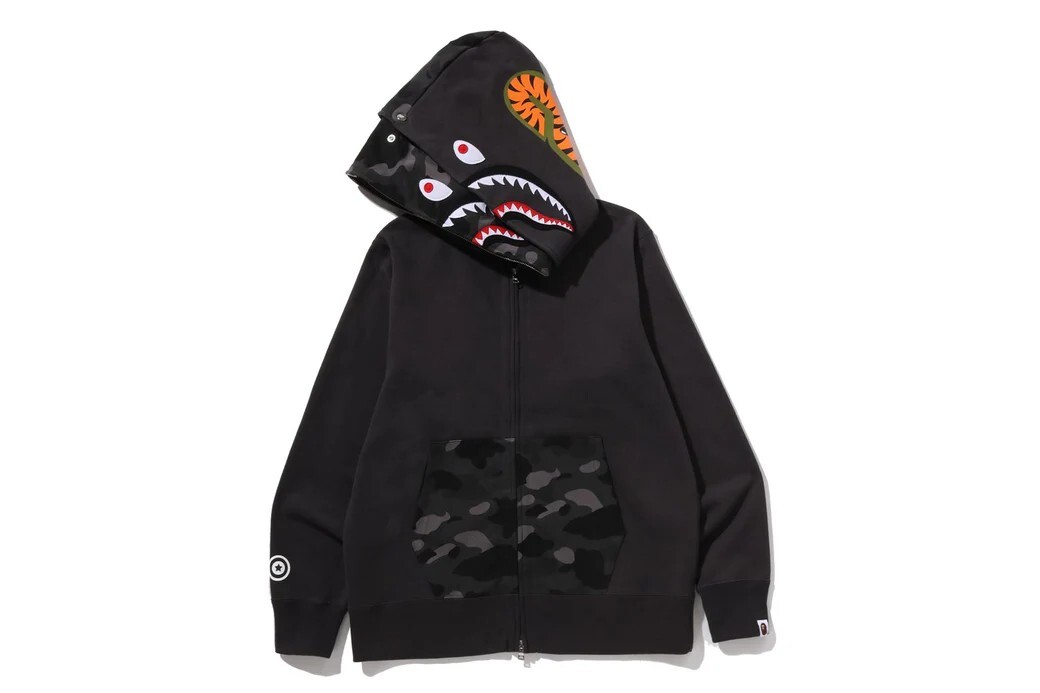 -(B6a01)-A BATHING APE BAPE COLOR CAMO SHARK FULL ZIP DOUBLE HOODIE 雙頭鯊 迷彩 鯊魚外套 紅/綠/黑色-1M30115009