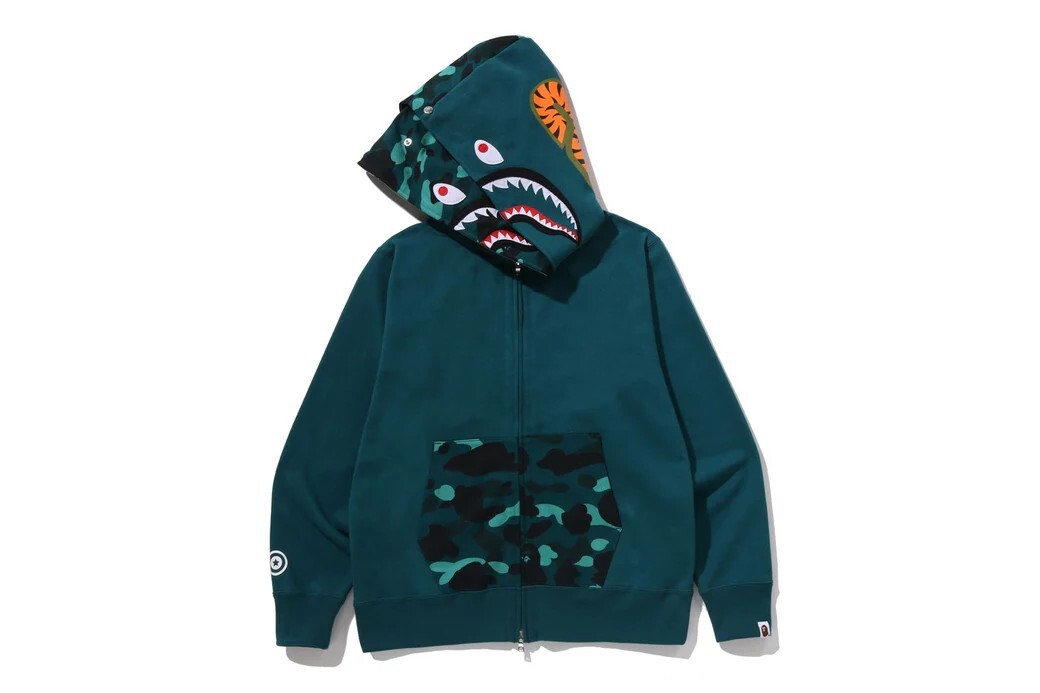-(B6a01)-A BATHING APE BAPE COLOR CAMO SHARK FULL ZIP DOUBLE HOODIE 雙頭鯊 迷彩 鯊魚外套 紅/綠/黑色-1M30115009