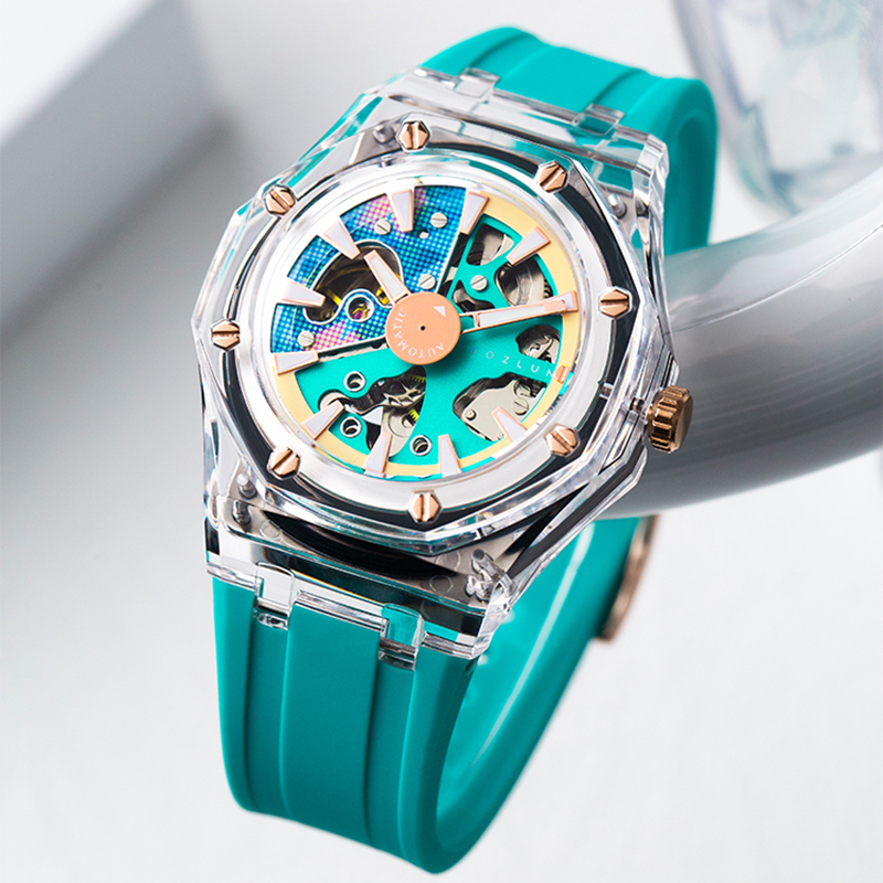 【BOZLUN 保羅】繽紛 運動 鏤空 夜光 矽膠 機械 手錶 BZL005
