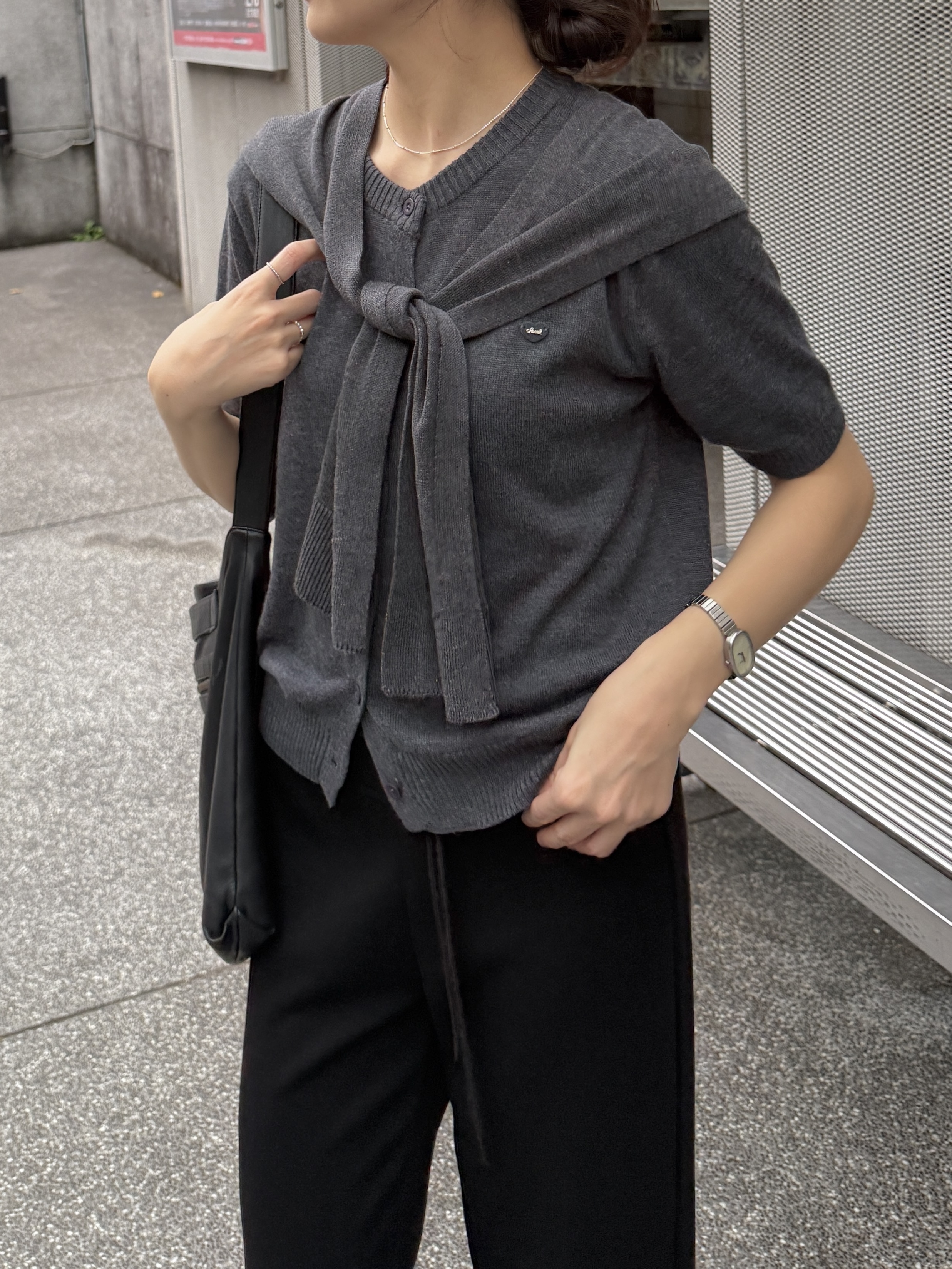 針織短袖上衣附披肩*4色