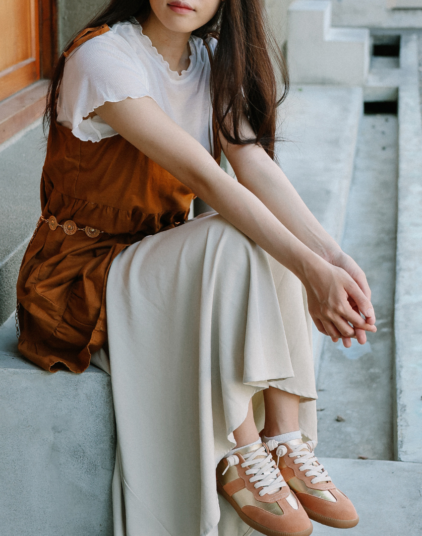 Sanly Joy 香檳金德訓鞋 女生公園長椅休閒穿搭 復古休閒鞋