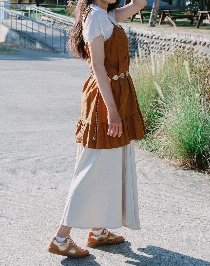 Sanly Joy 香檳金德訓鞋 女生公園散步穿搭展示 復古休閒鞋