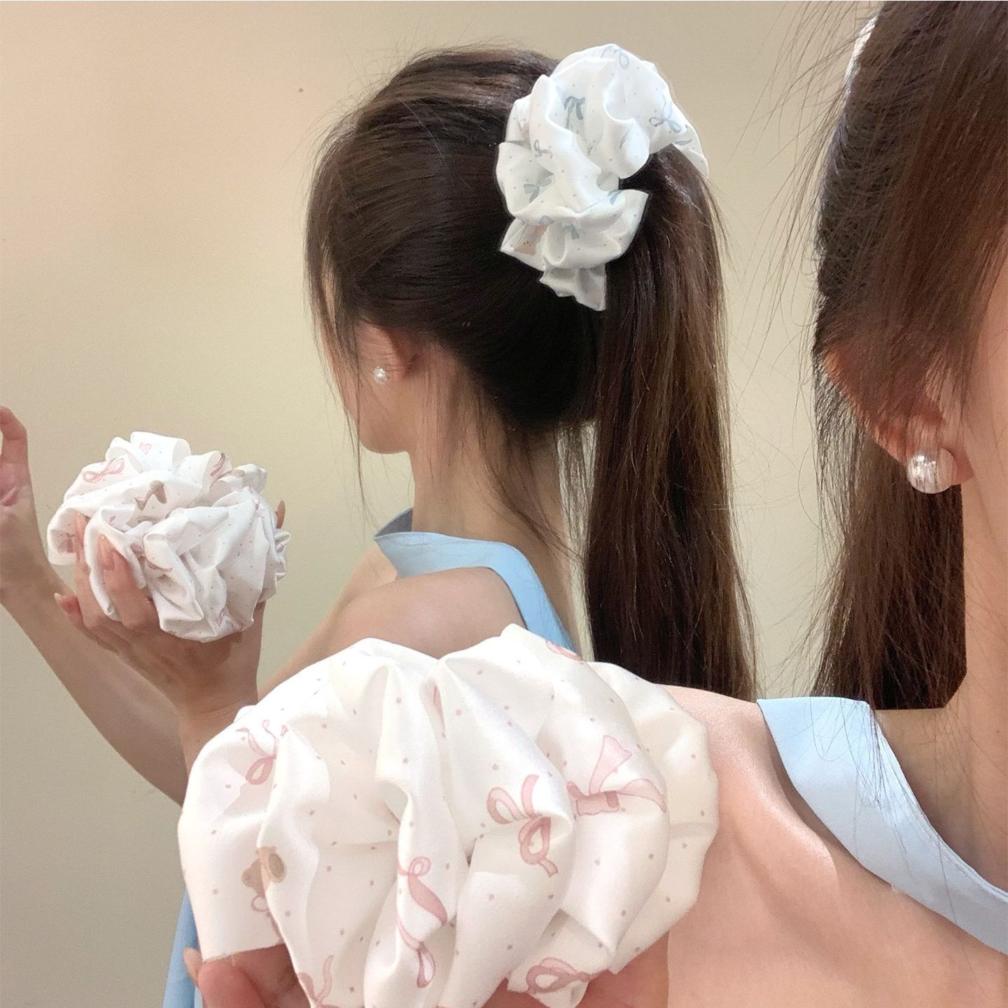 Sweet Polka Dot Teddy Bear Bow Banana Clip