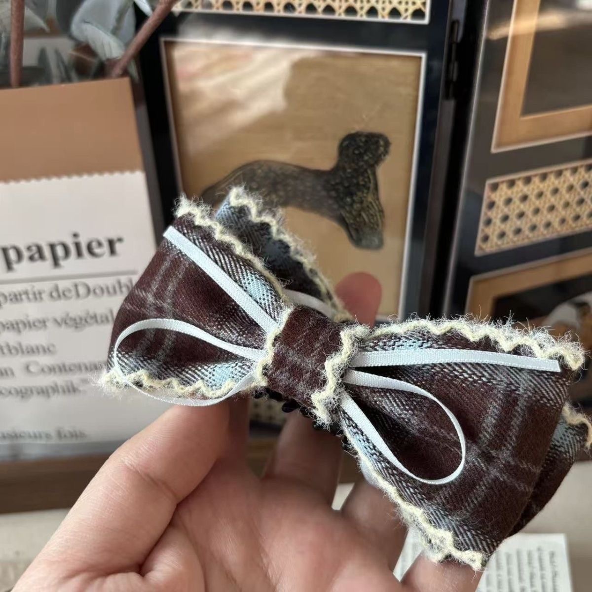 Vintage Bow Plaid Banana Hair Clip