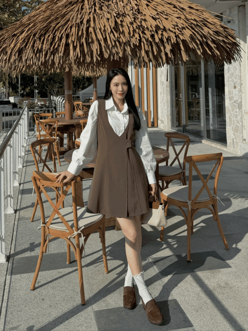 C1793-大U側釦背心洋+襯衫SET