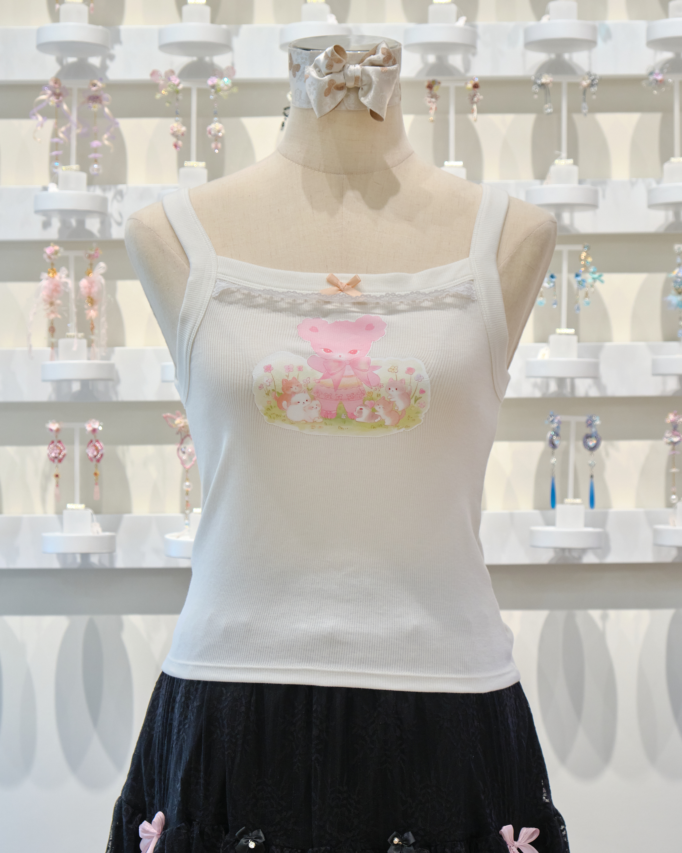 13550 KURA & SORA Sweet Print Bow Accent Crop Tee