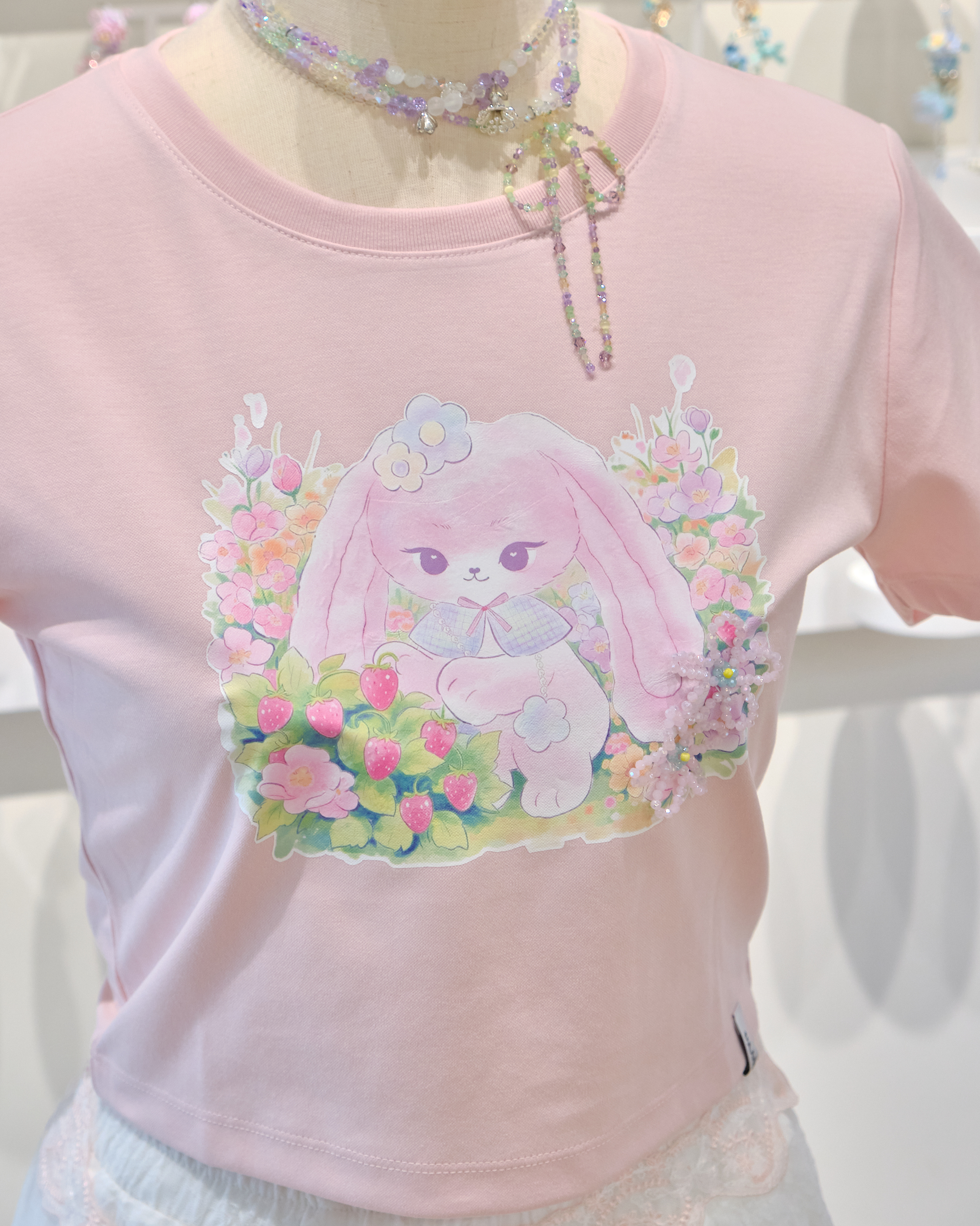 13548 KURA & SORA Sweet Print Bow Accent Crop Tee