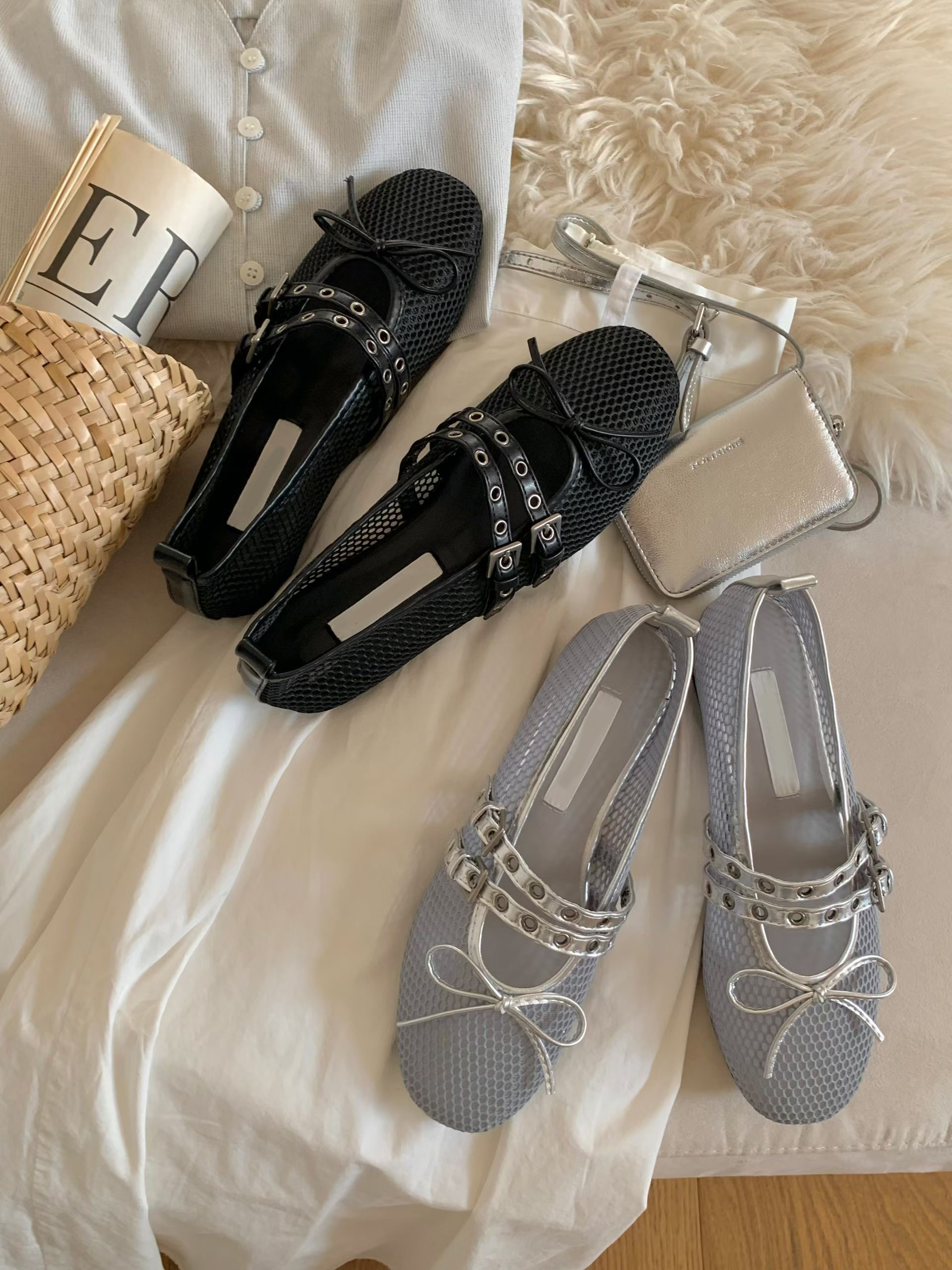 🧚🏻‍♀️ 2026 SS 蕾絲孔眼網布蝴蝶結平底鞋 🧚🏻‍♀️