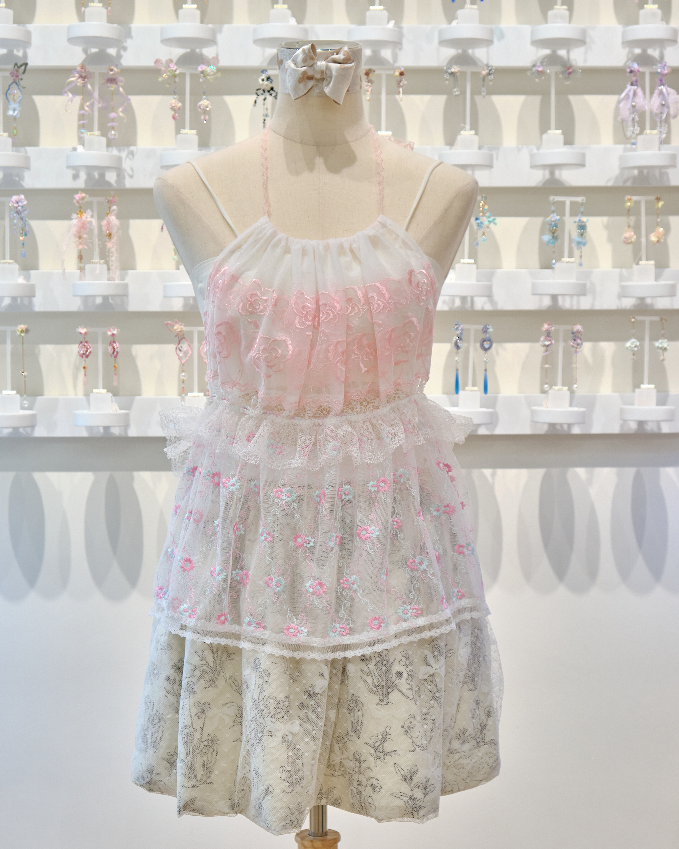 13562 Lace Strap Ruffle Fantasy Halter Neck Top