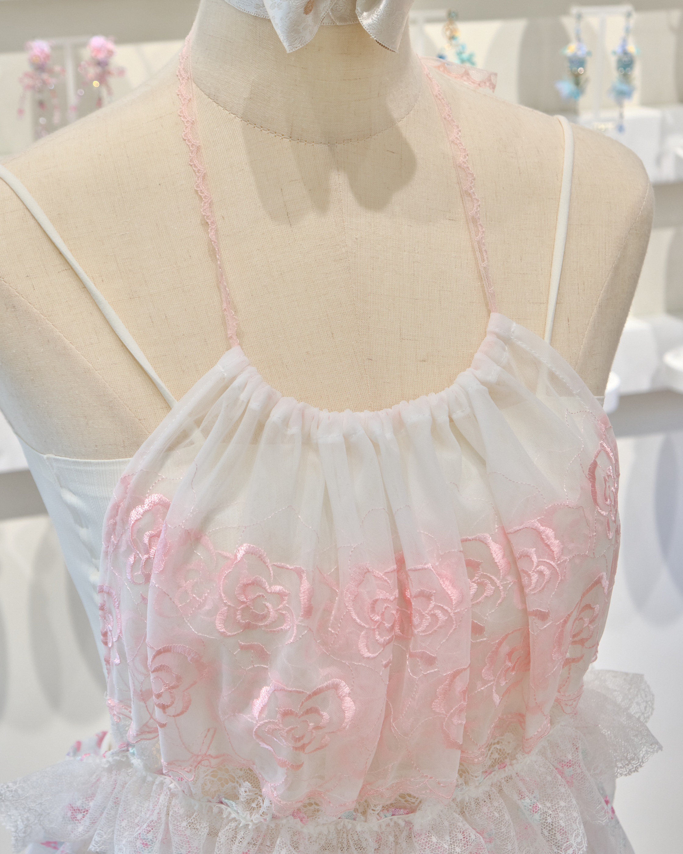 13562 Lace Strap Ruffle Fantasy Halter Neck Top