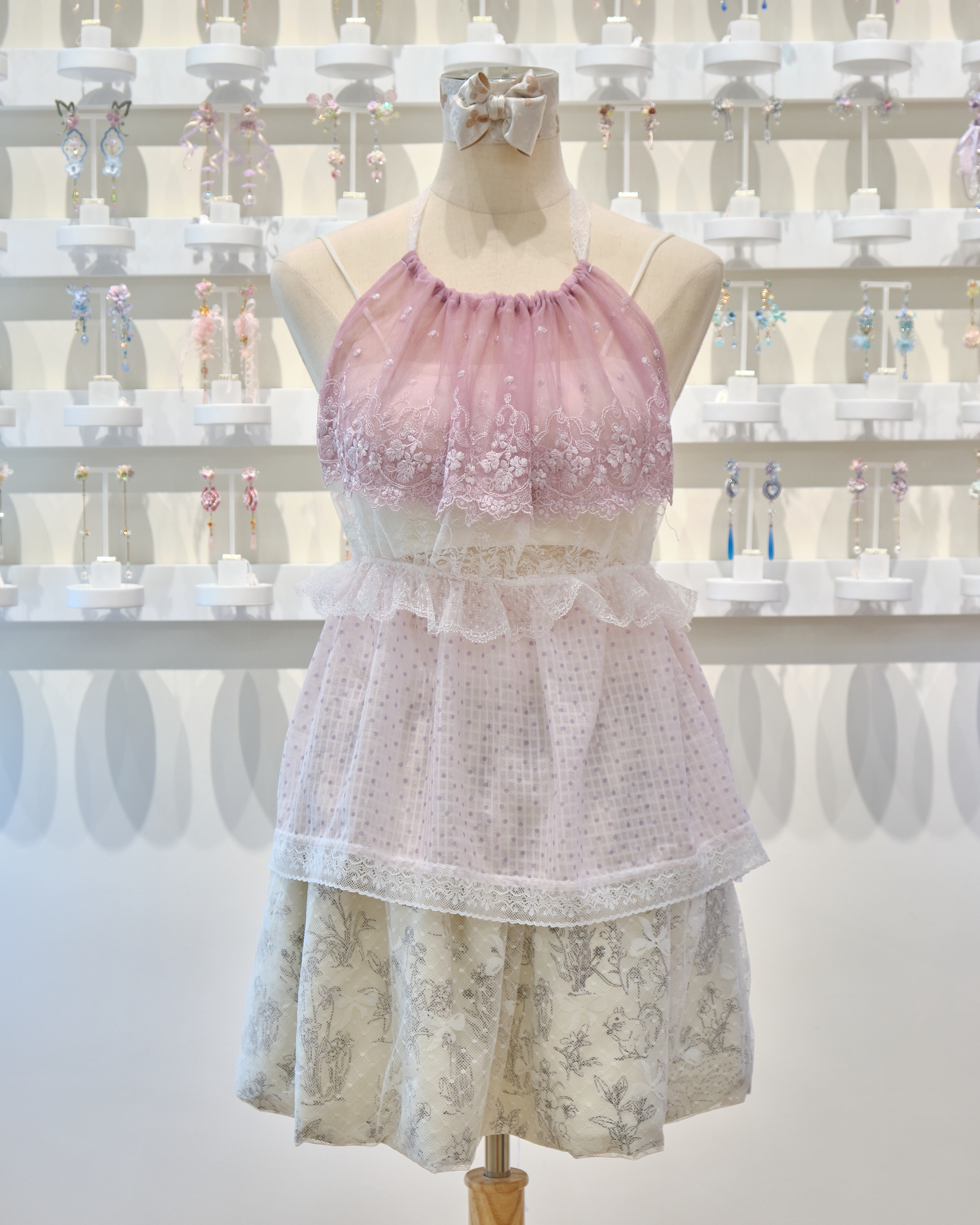 13561 Lace Strap Ruffle Fantasy Halter Neck Top