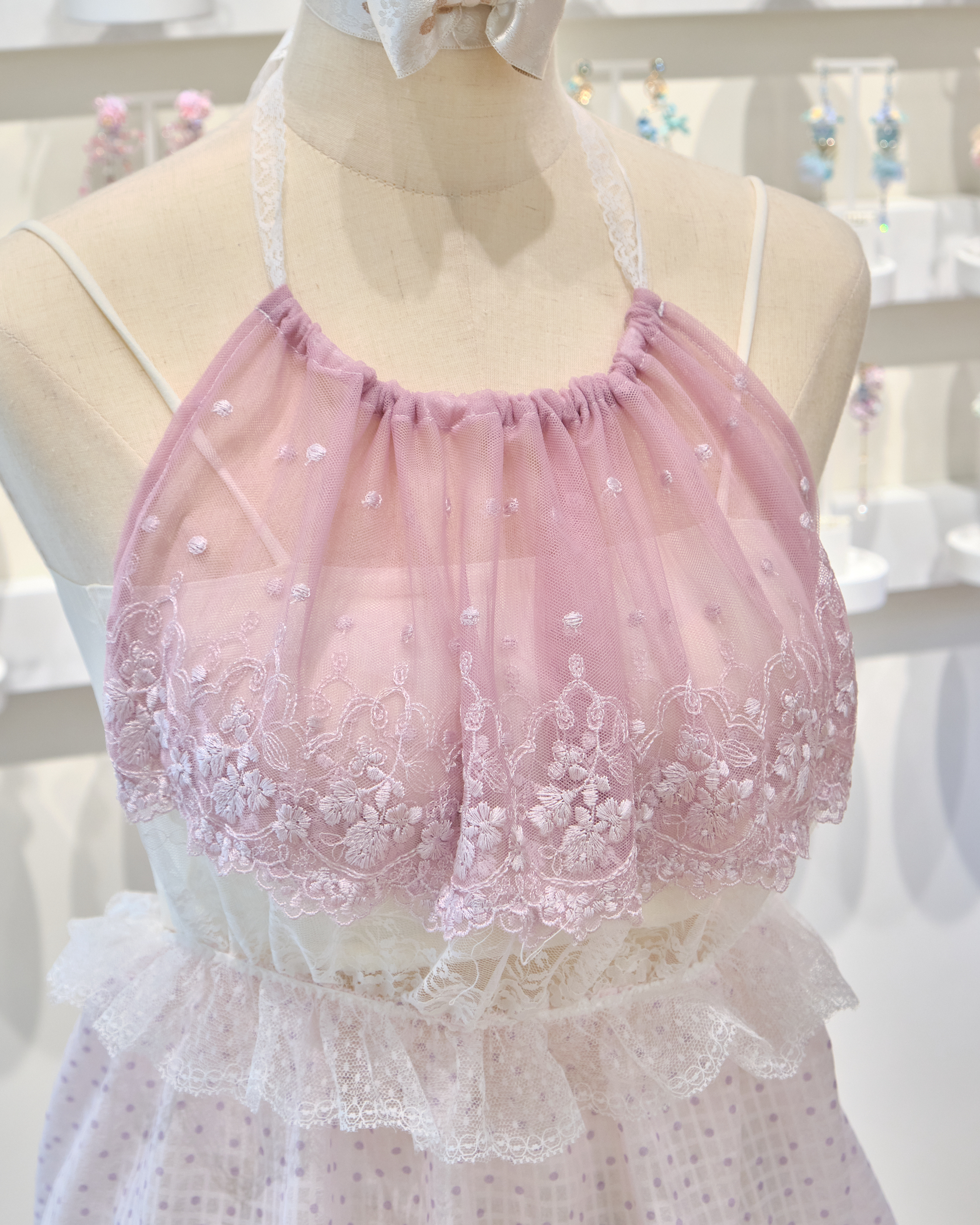 13561 Lace Strap Ruffle Fantasy Halter Neck Top