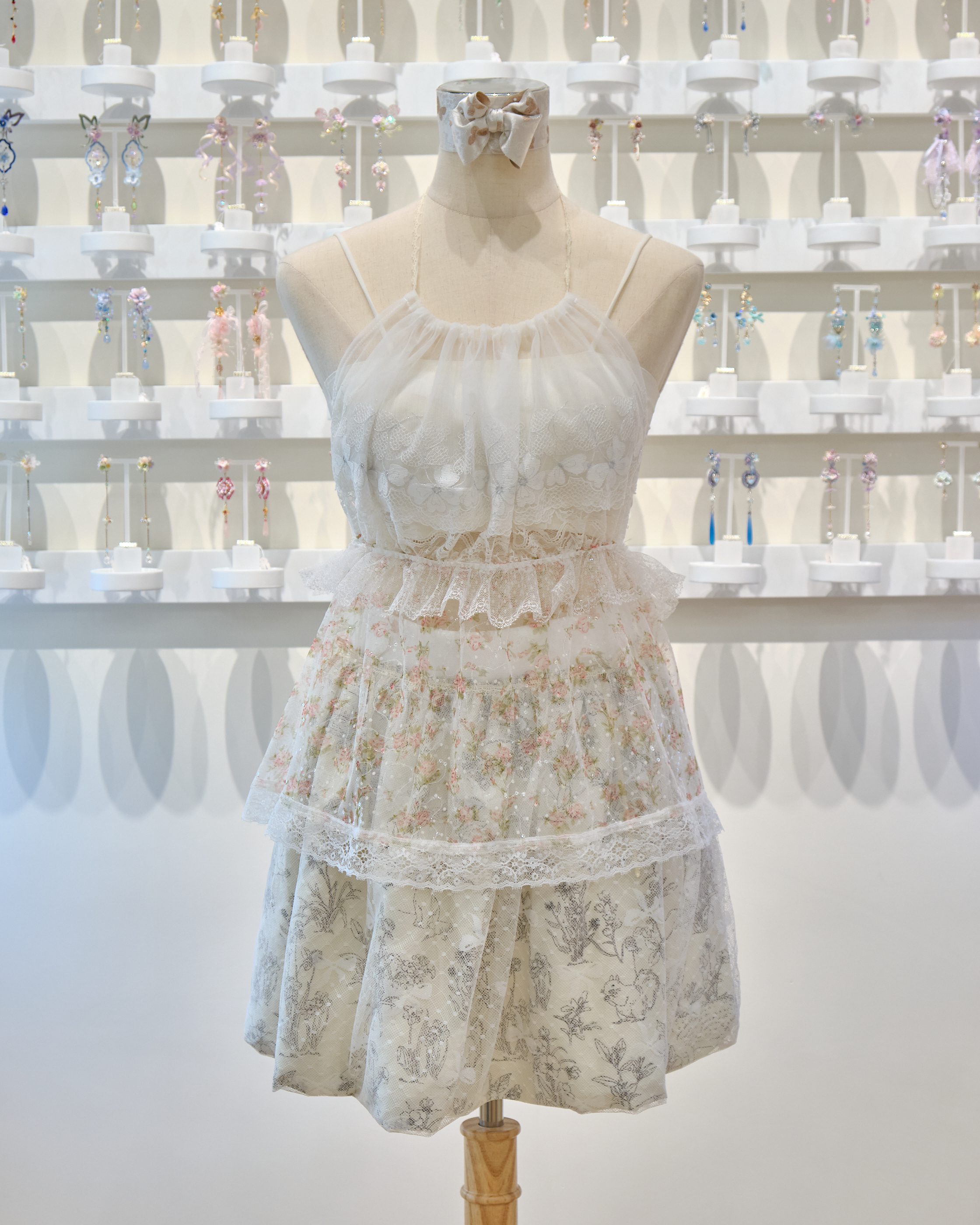 13559 Lace Strap Ruffle Fantasy Halter Neck Top