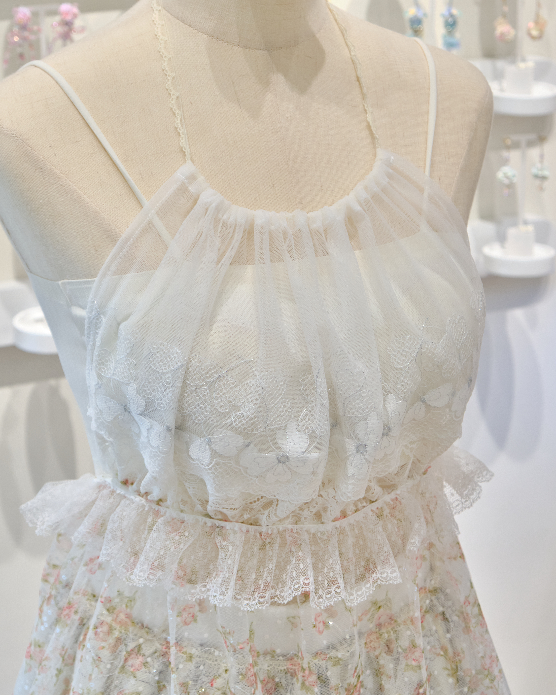 13559 Lace Strap Ruffle Fantasy Halter Neck Top