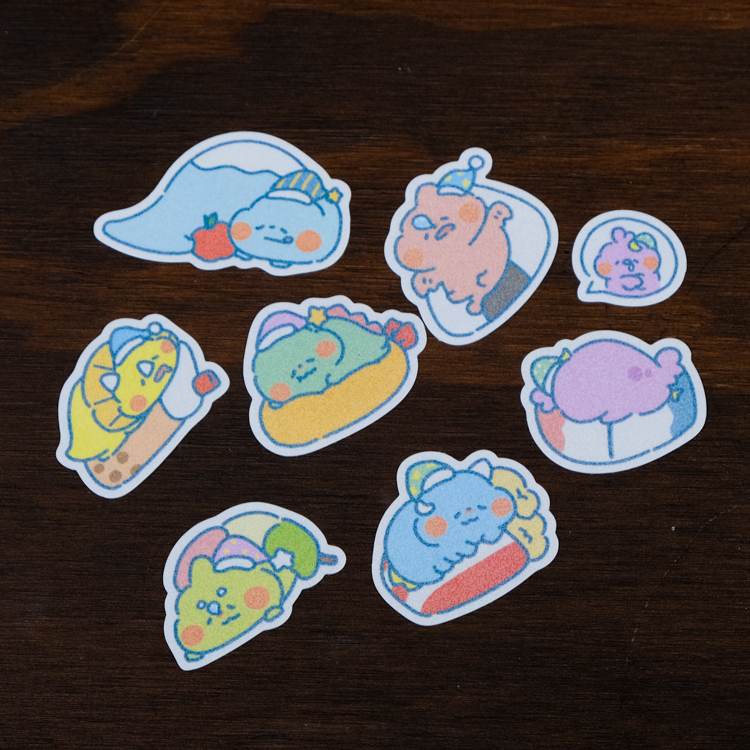 狗狗的小跳步，繪蹦砰｜防水貼紙｜吃貨恐龍軟眠眠｜8入