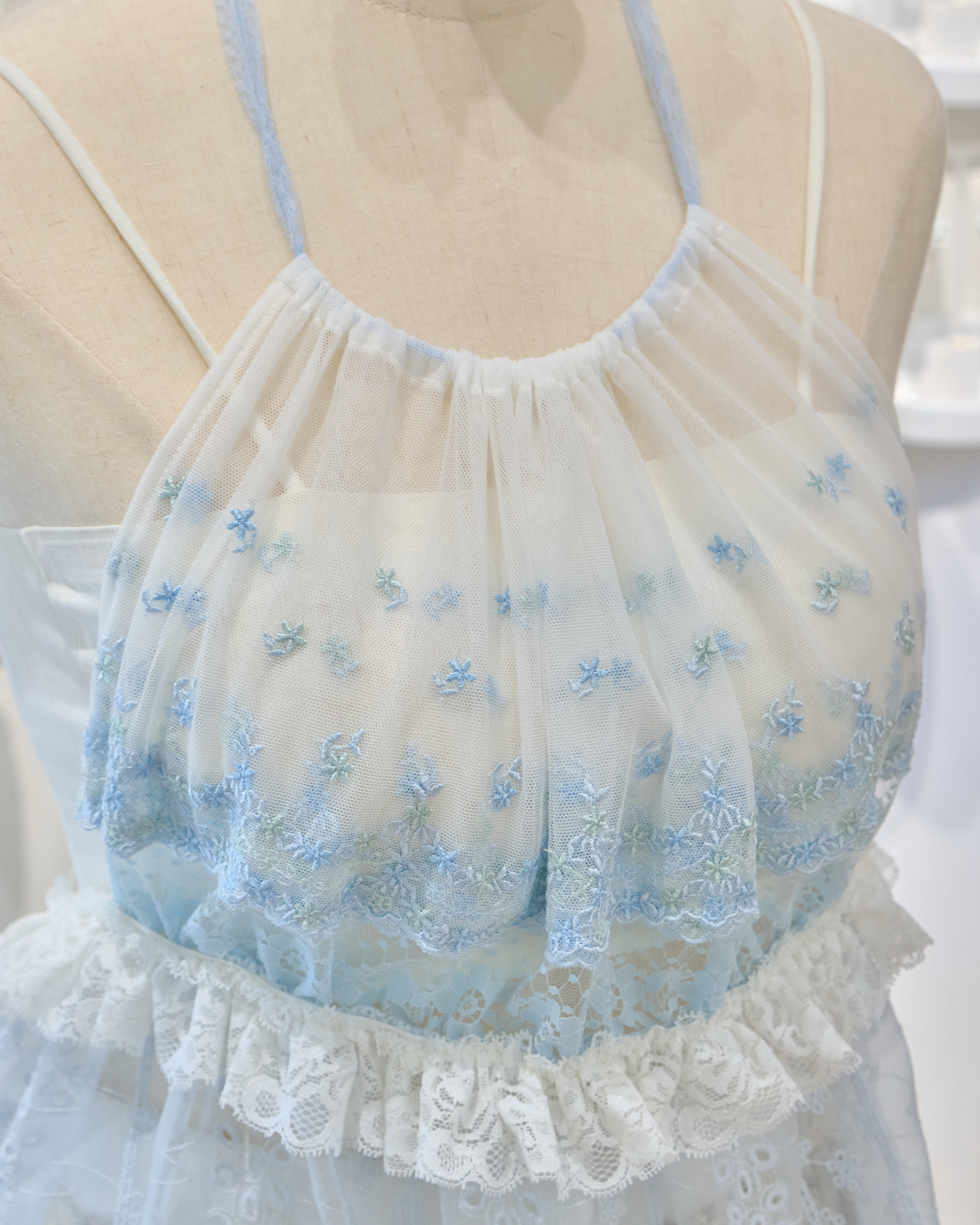 13558 Lace Strap Ruffle Fantasy Halter Neck Top