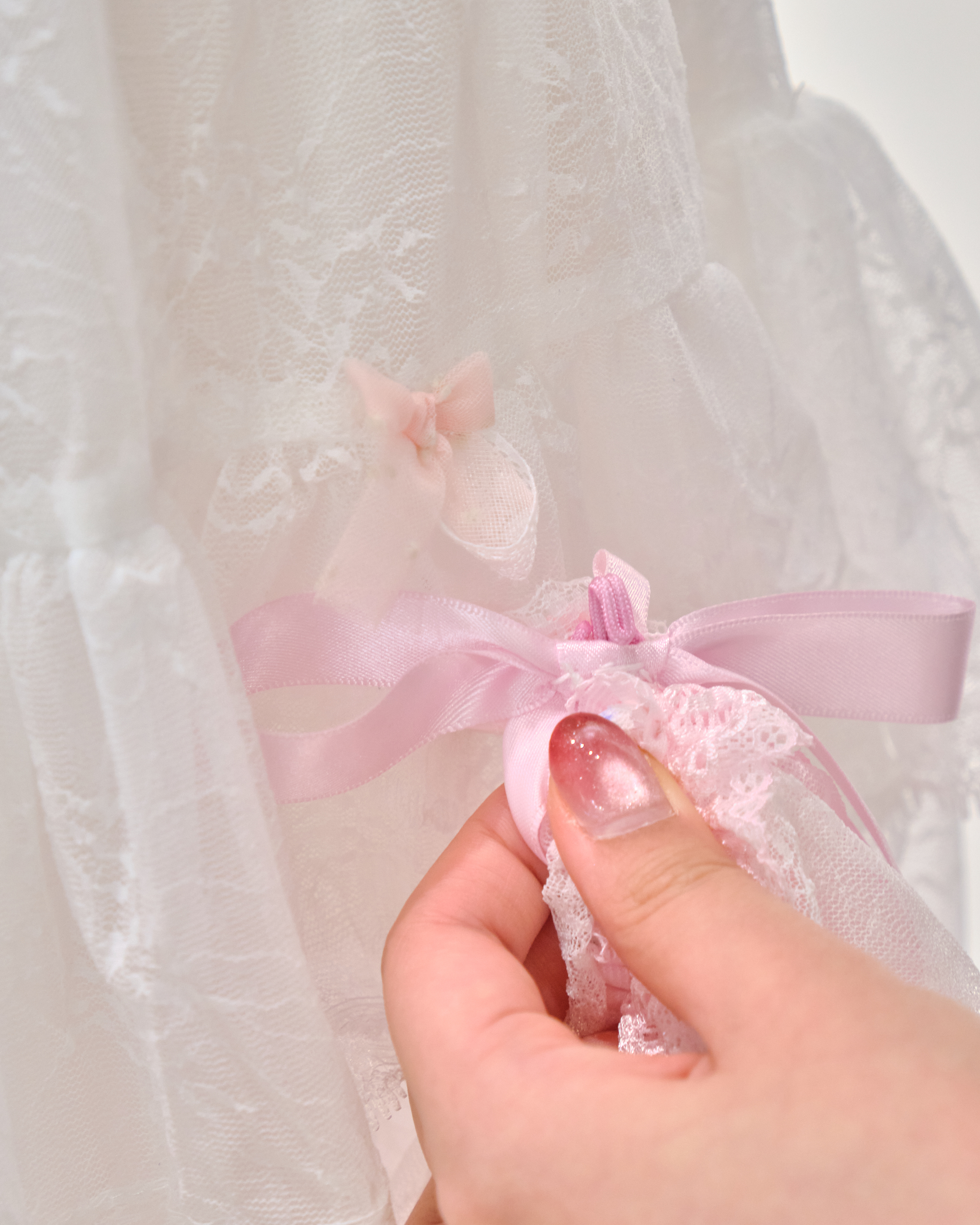 13557 2-Way Asymmetric Tiered Gauze Ribbon Skirt