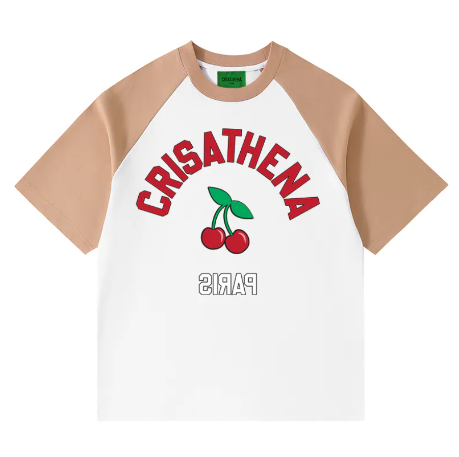 C115 Crisathena 女裝櫻桃 T恤 - 白色，駱駝色 WHT_CAMEL