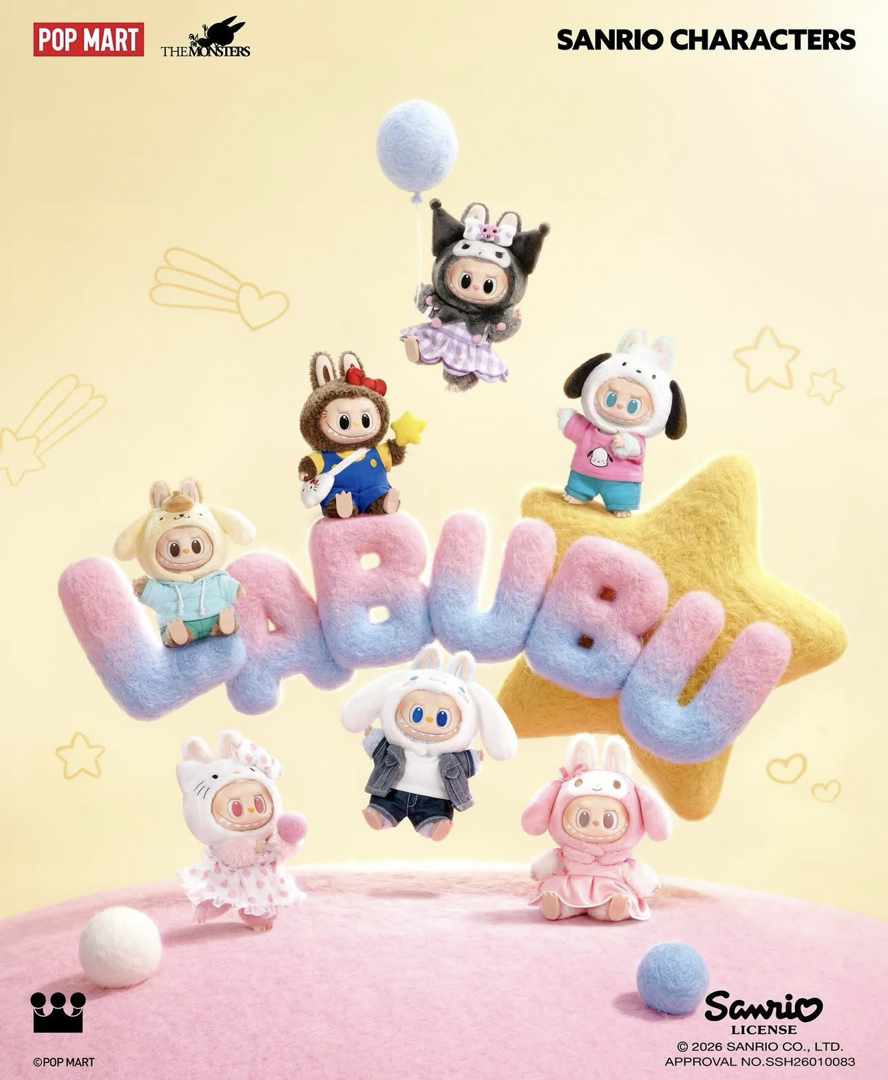 🎏預訂🎏 THE MONSTERS × Sanrio Characters Series-Vinyl Plush Pendant Blind Box Set of 6