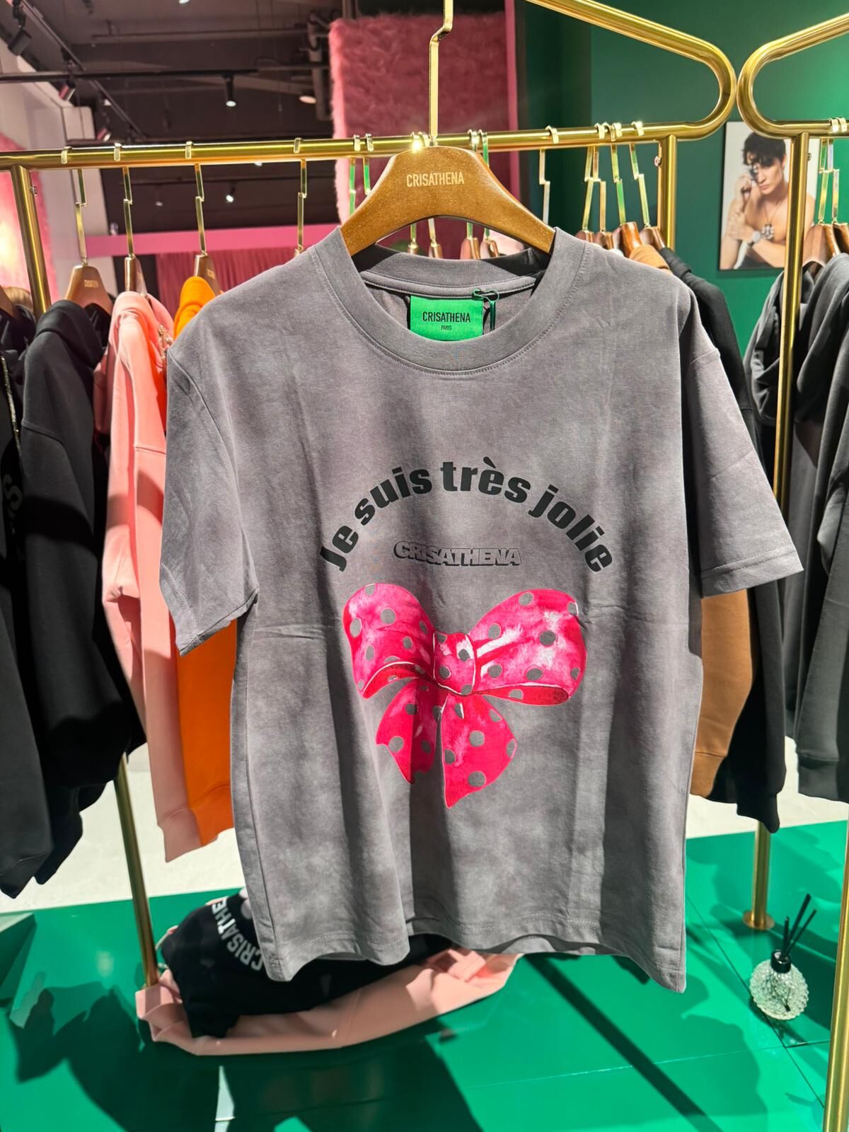 C125 Crisathena 女裝蝴蝶結T恤 - 洗水灰色