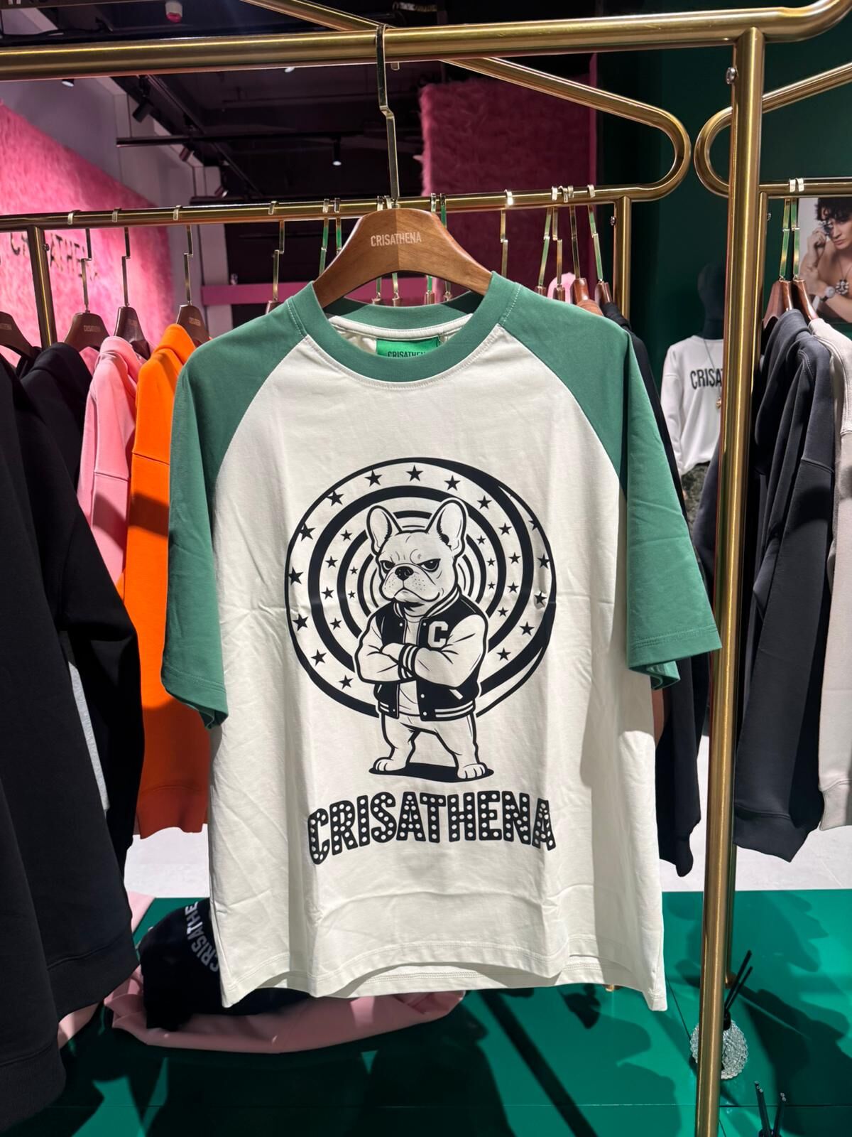 C127 Crisathena 老虎狗T恤 - 綠色+白色