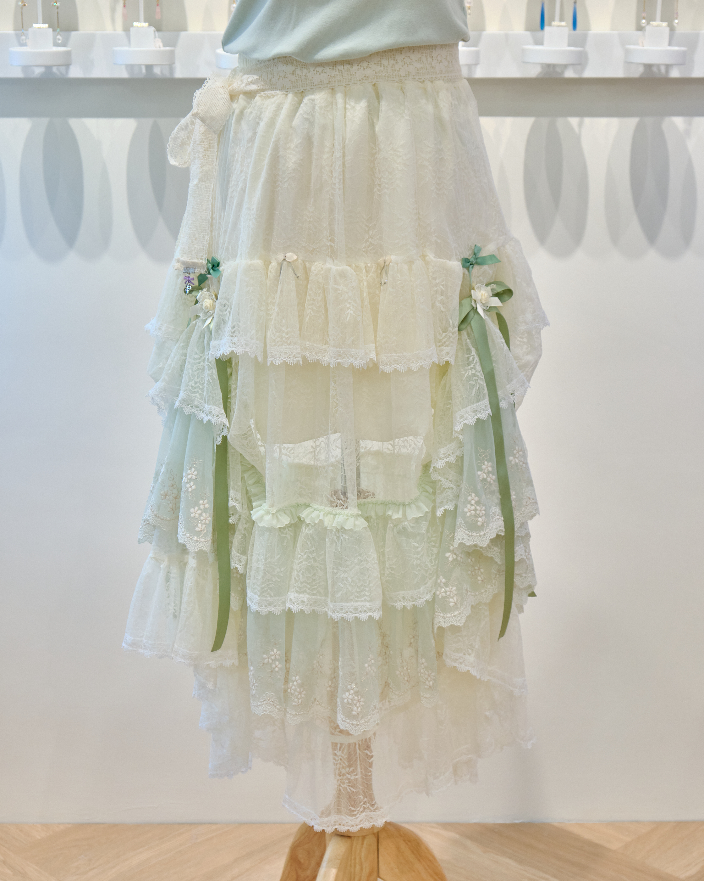 13555 2-Way Asymmetric Tiered Gauze Ribbon Skirt