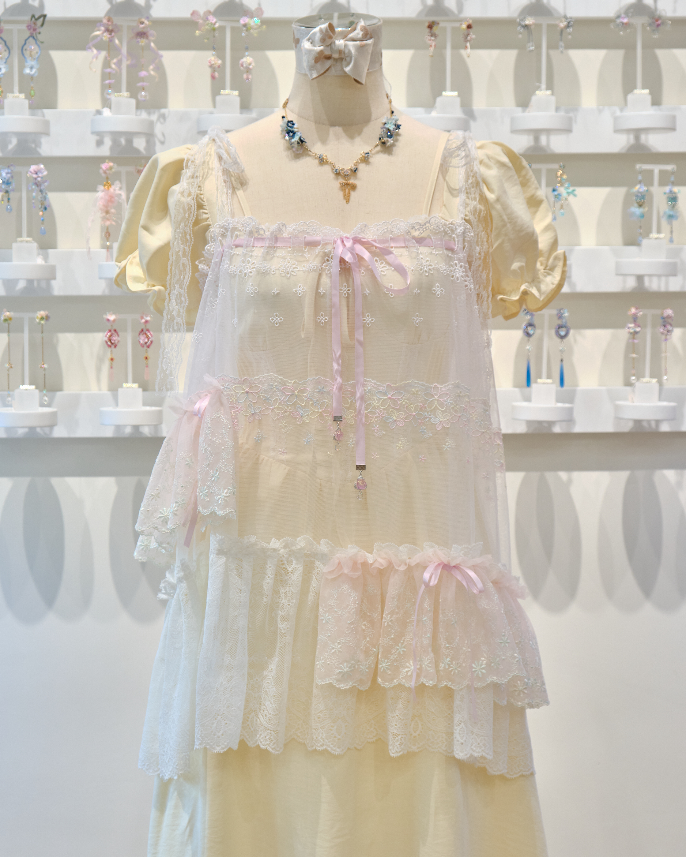 13535 2-Way Lace Ruffle Multi-Bow Romantic Camisole/Skirt