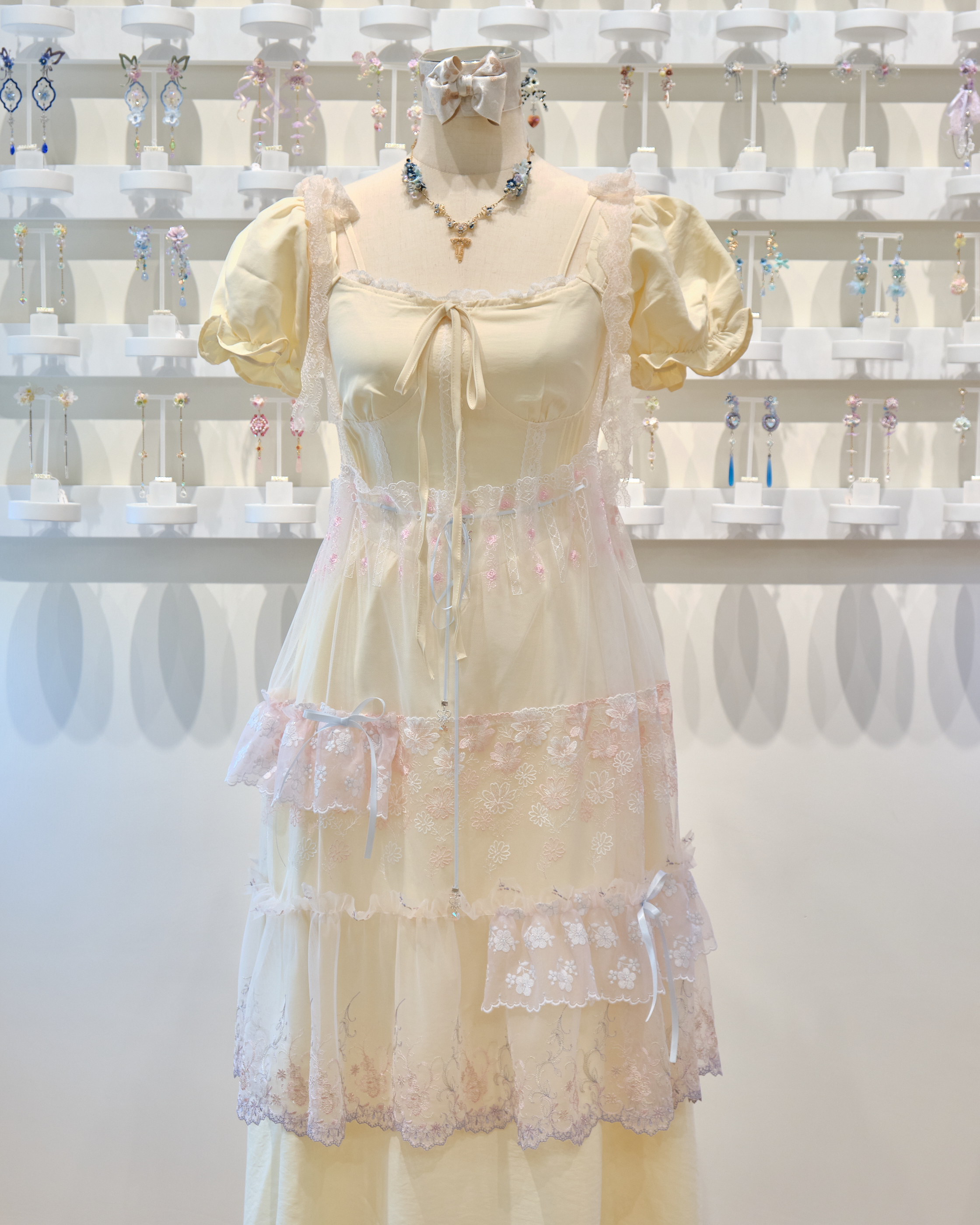 13533 2-Way Lace Ruffle Multi-Bow Romantic Camisole/Skirt