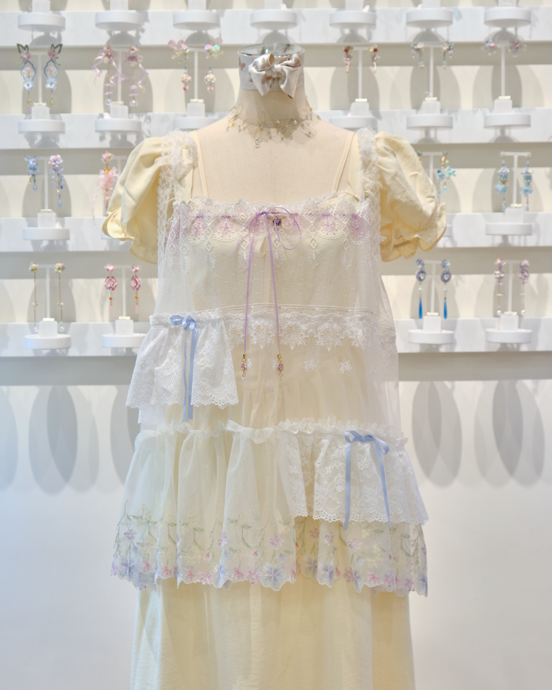 13530 2-Way Lace Ruffle Multi-Bow Romantic Camisole/Skirt