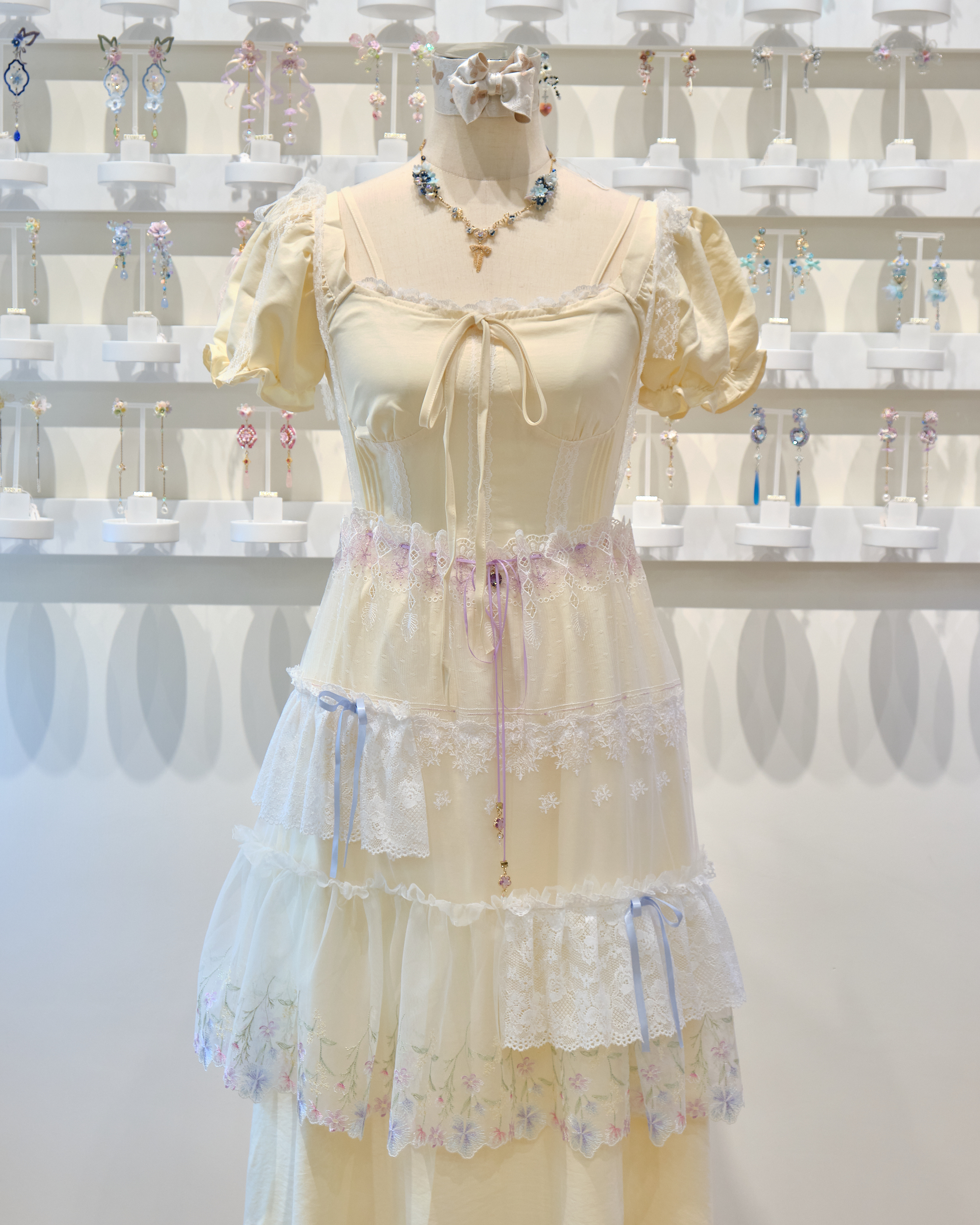 13530 2-Way Lace Ruffle Multi-Bow Romantic Camisole/Skirt