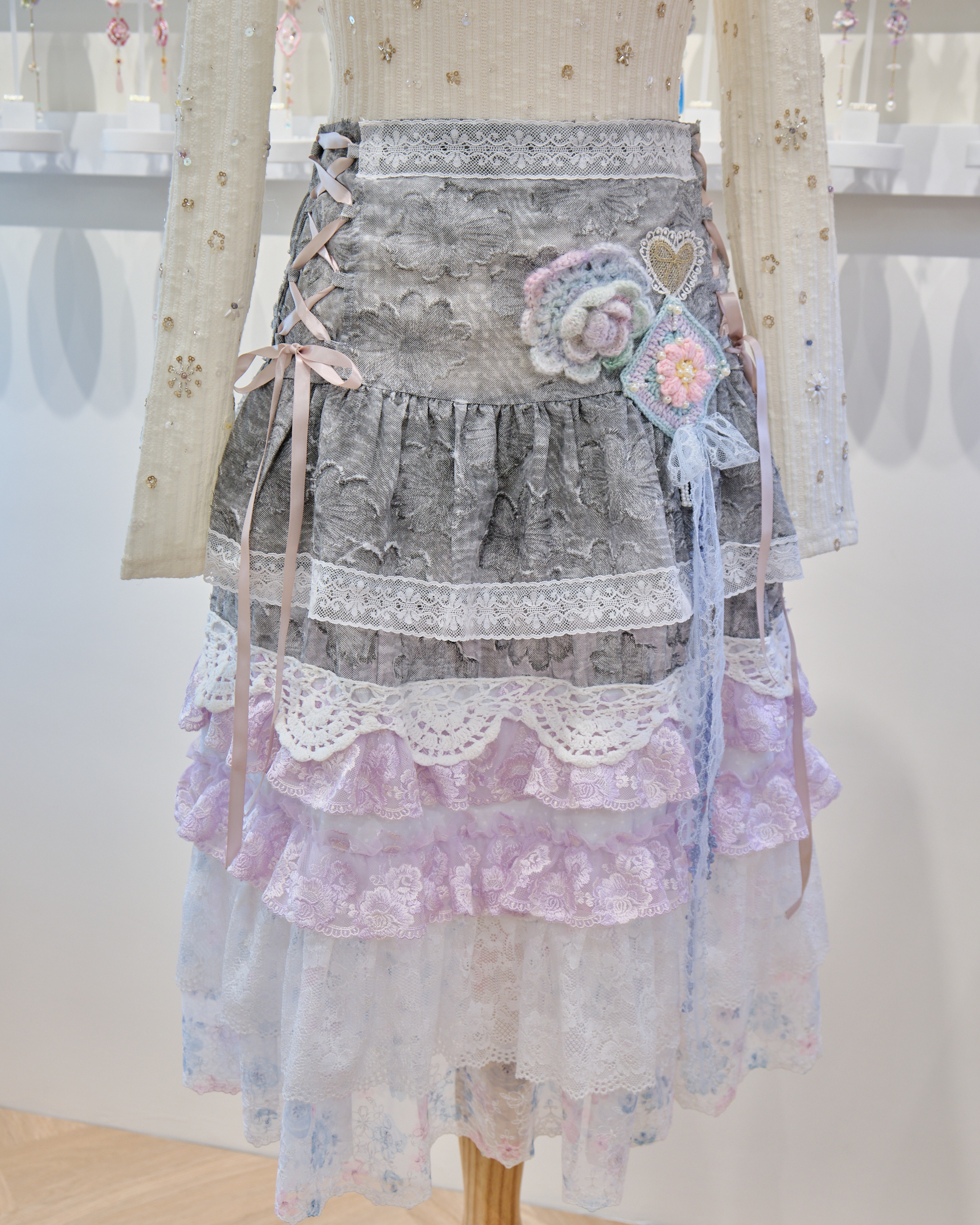 13497 Ribbon Tie Lace Dream Long Skirt