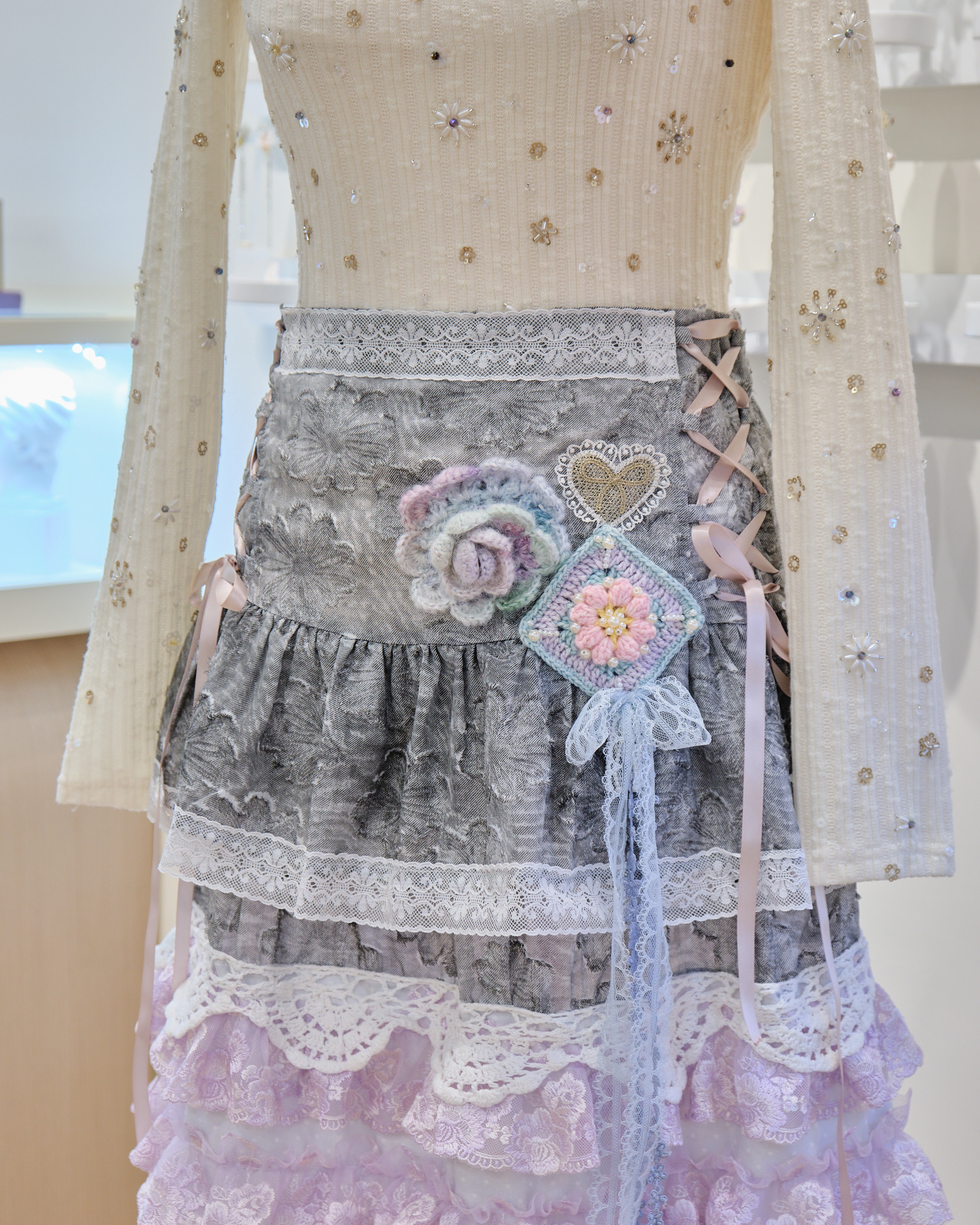 13497 Ribbon Tie Lace Dream Long Skirt