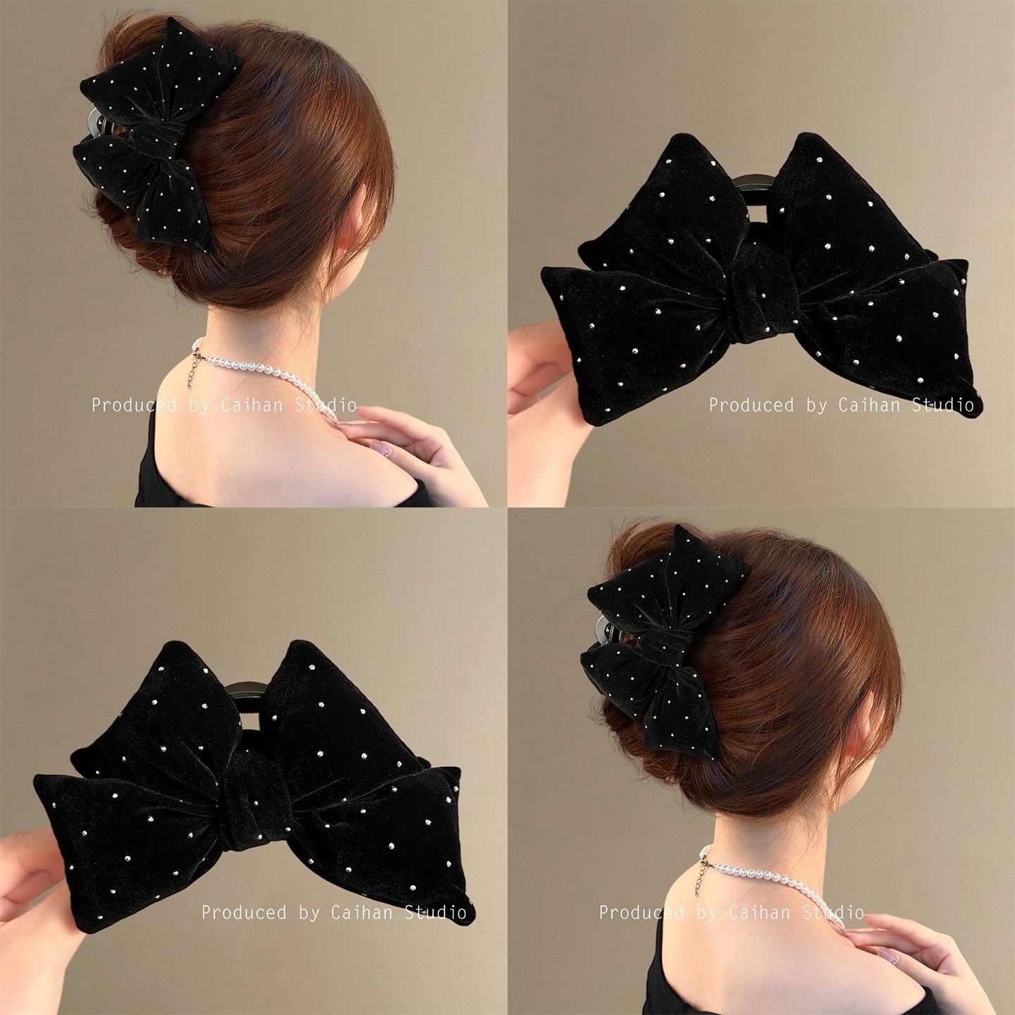 Korean Style Starry Velvet Bow Hair Claw