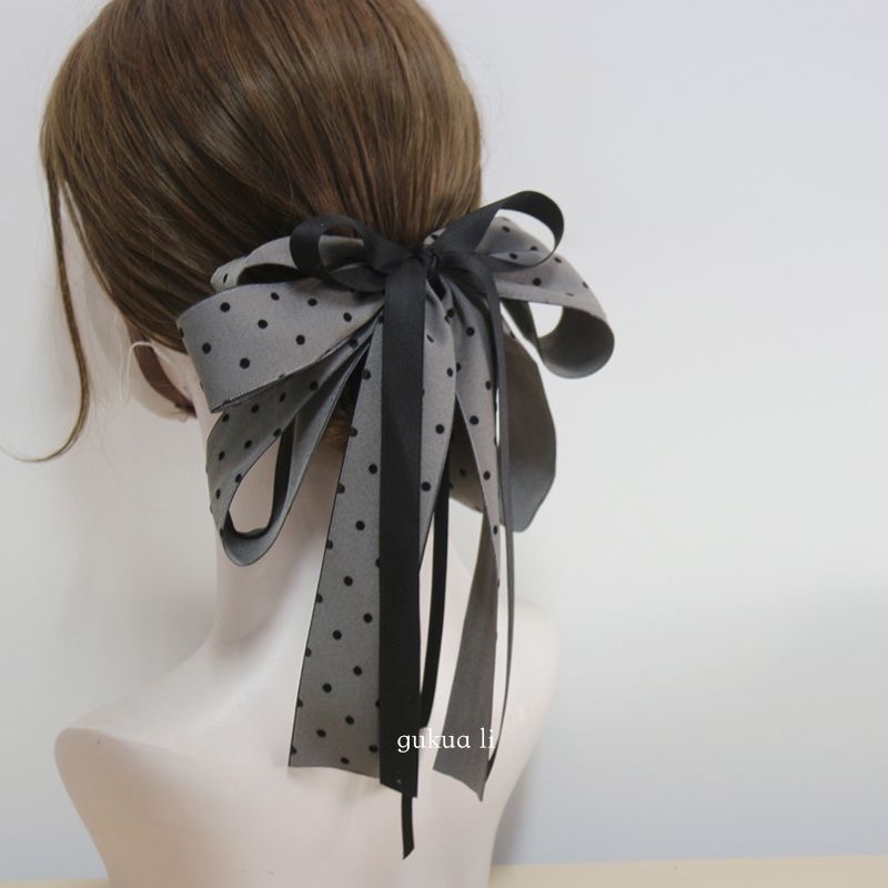 Polka Dot Layered Bow Ponytail Hair Claw