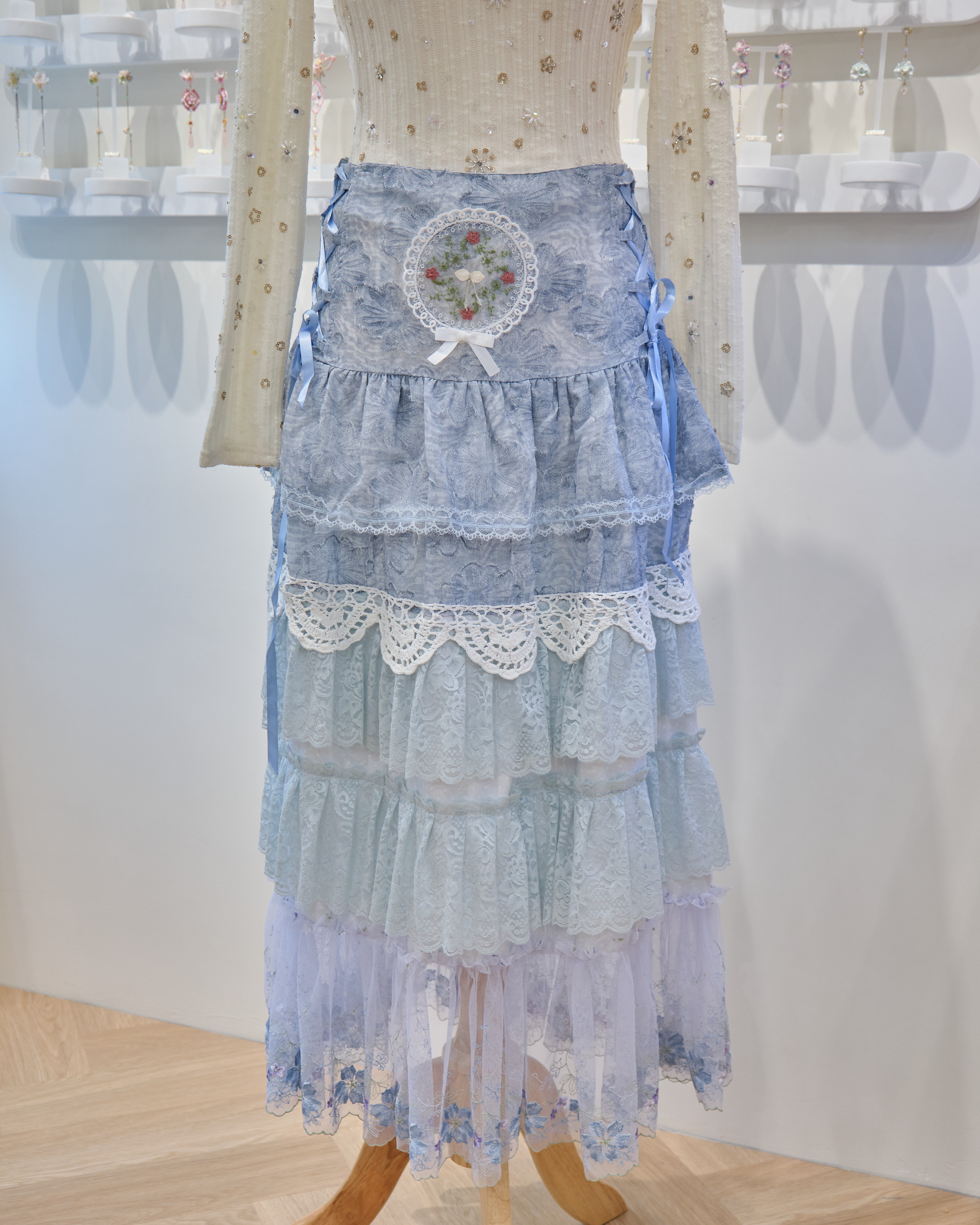 13495 Ribbon Tie Lace Dream Long Skirt