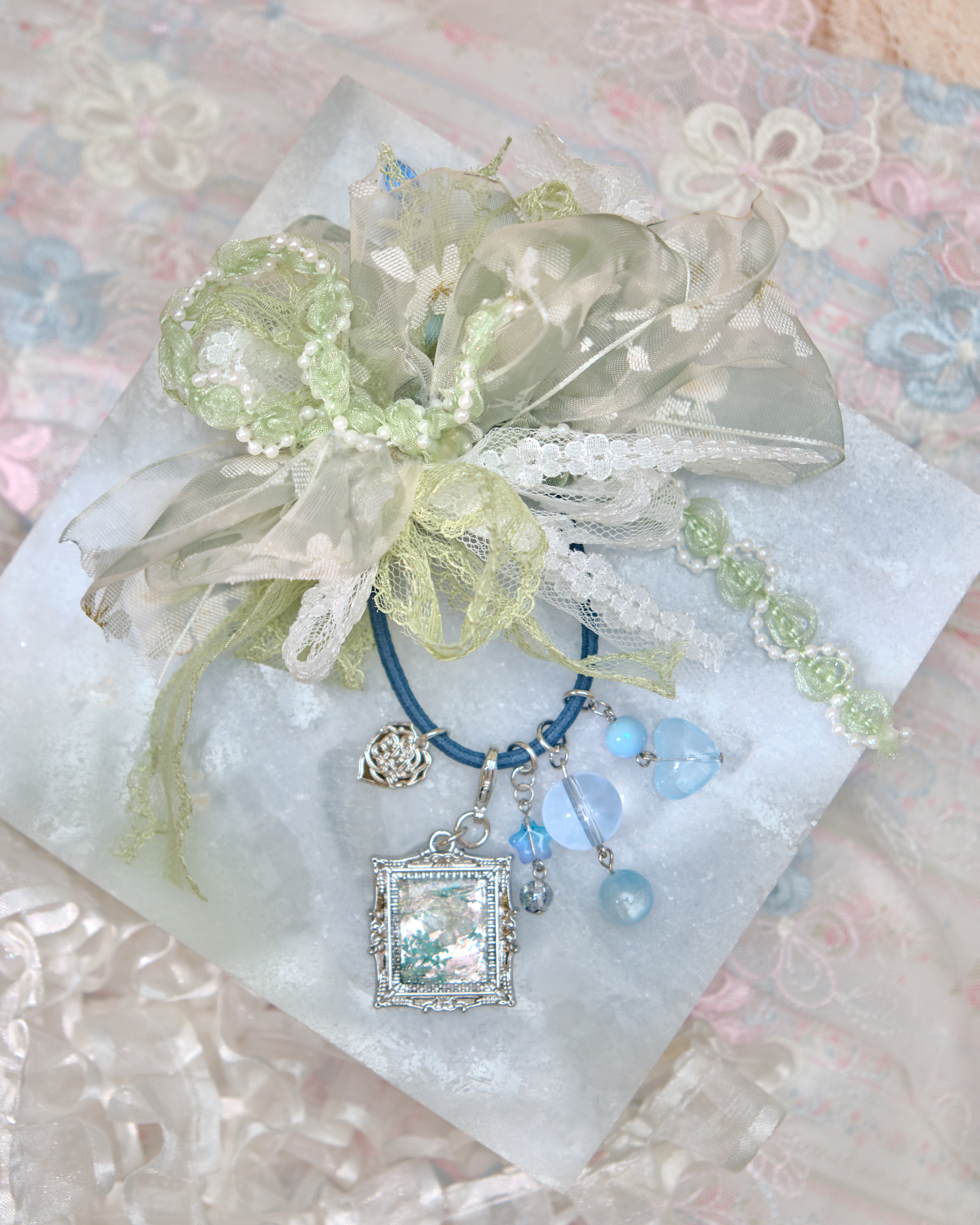 13459 Misty Gauze Gem Bow Hair Band