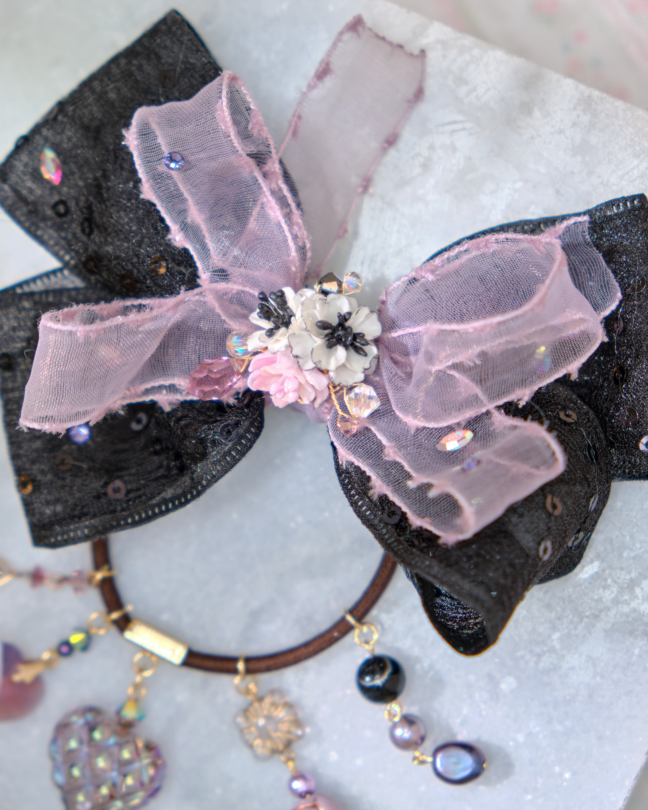 13455 Misty Gauze Gem Bow Hair Band