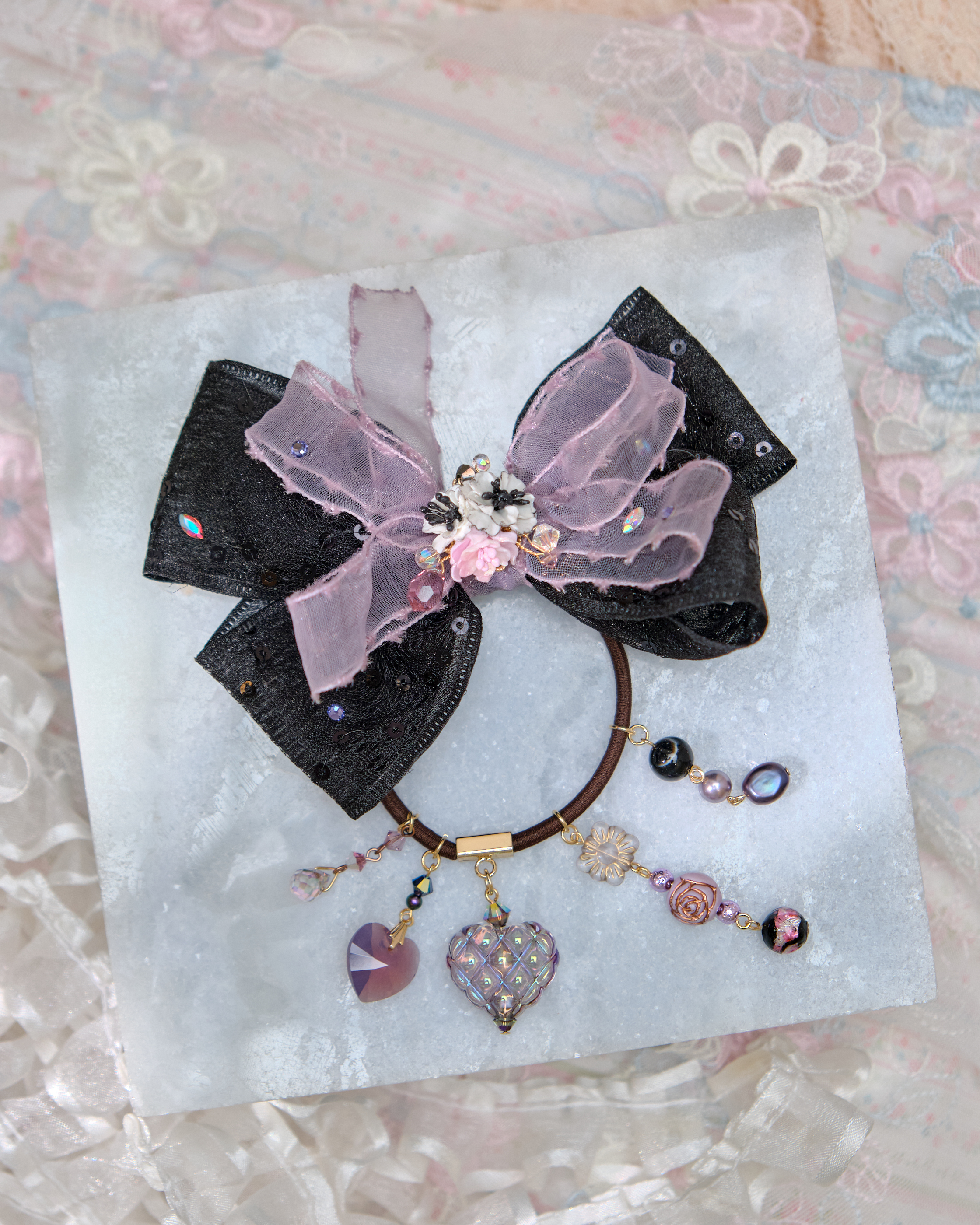 13455 Misty Gauze Gem Bow Hair Band