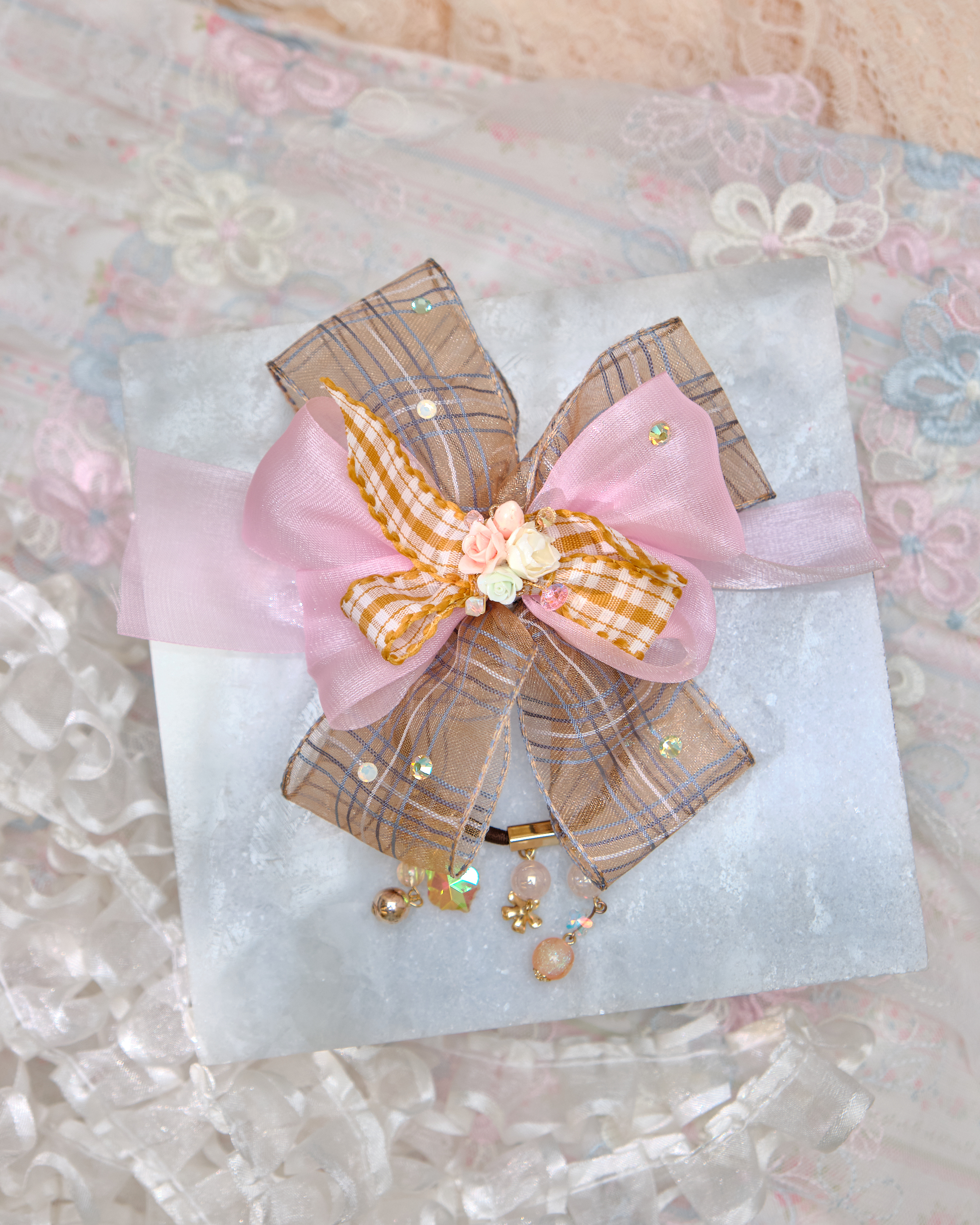 13453 Misty Gauze Gem Bow Hair Band