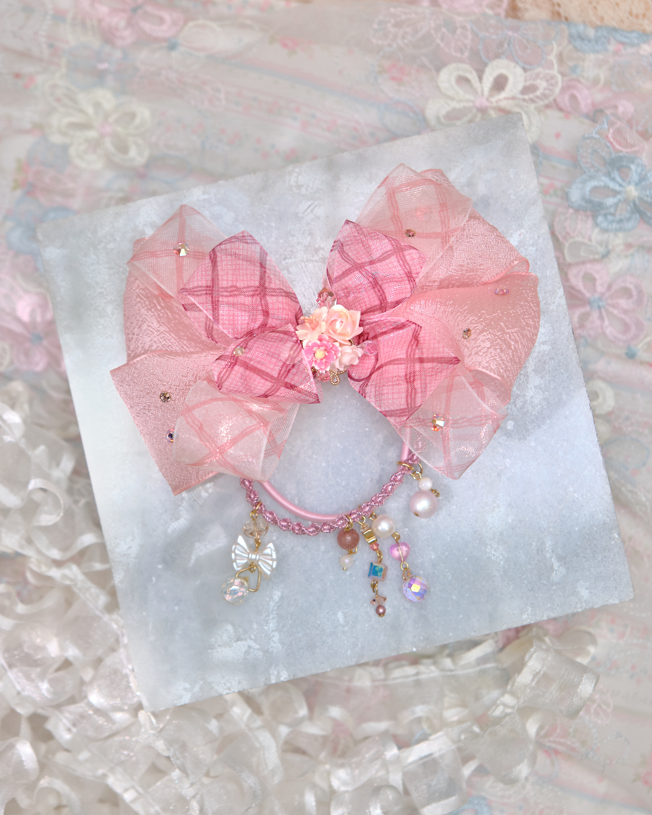 13451 Misty Gauze Gem Bow Hair Band