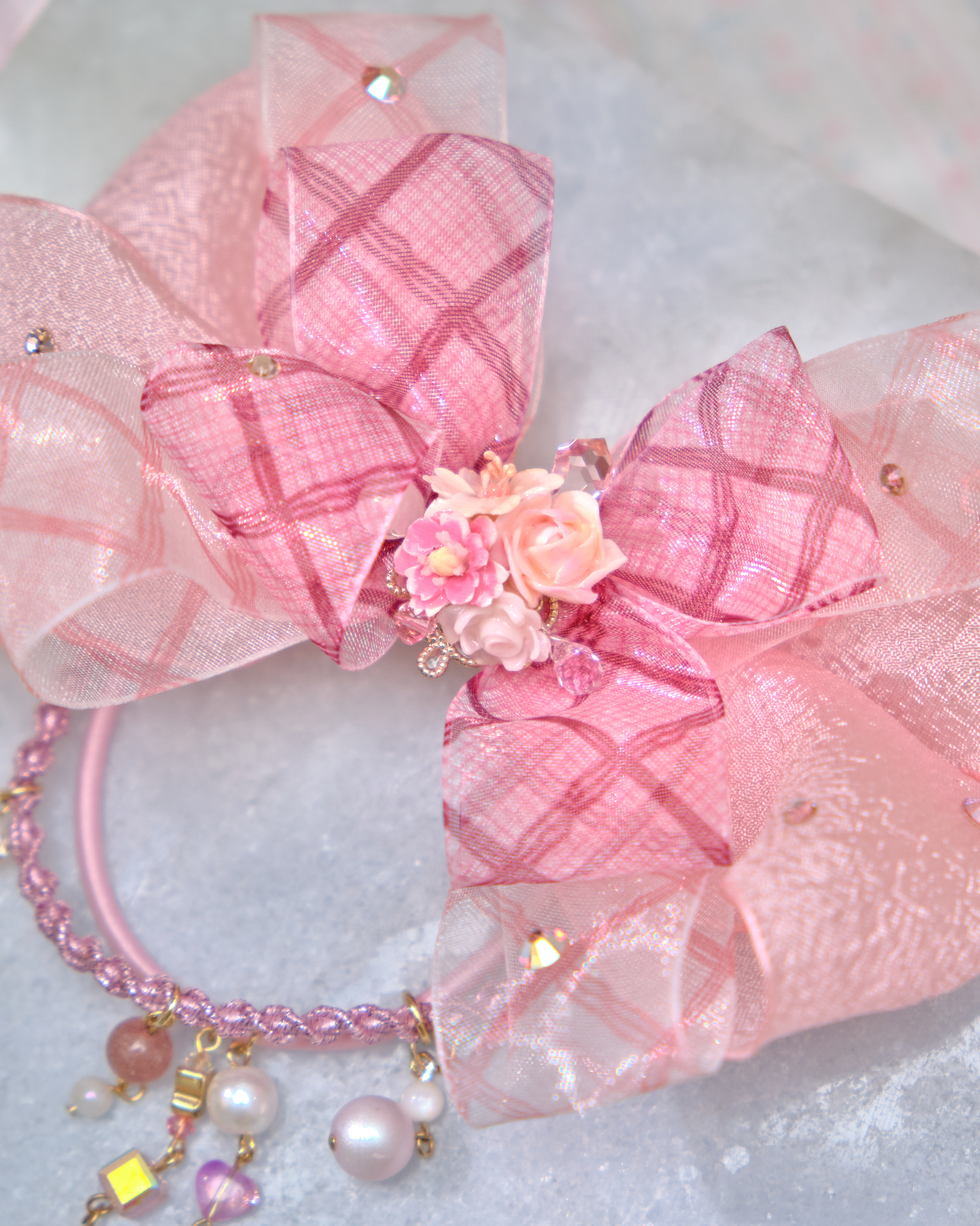 13451 Misty Gauze Gem Bow Hair Band