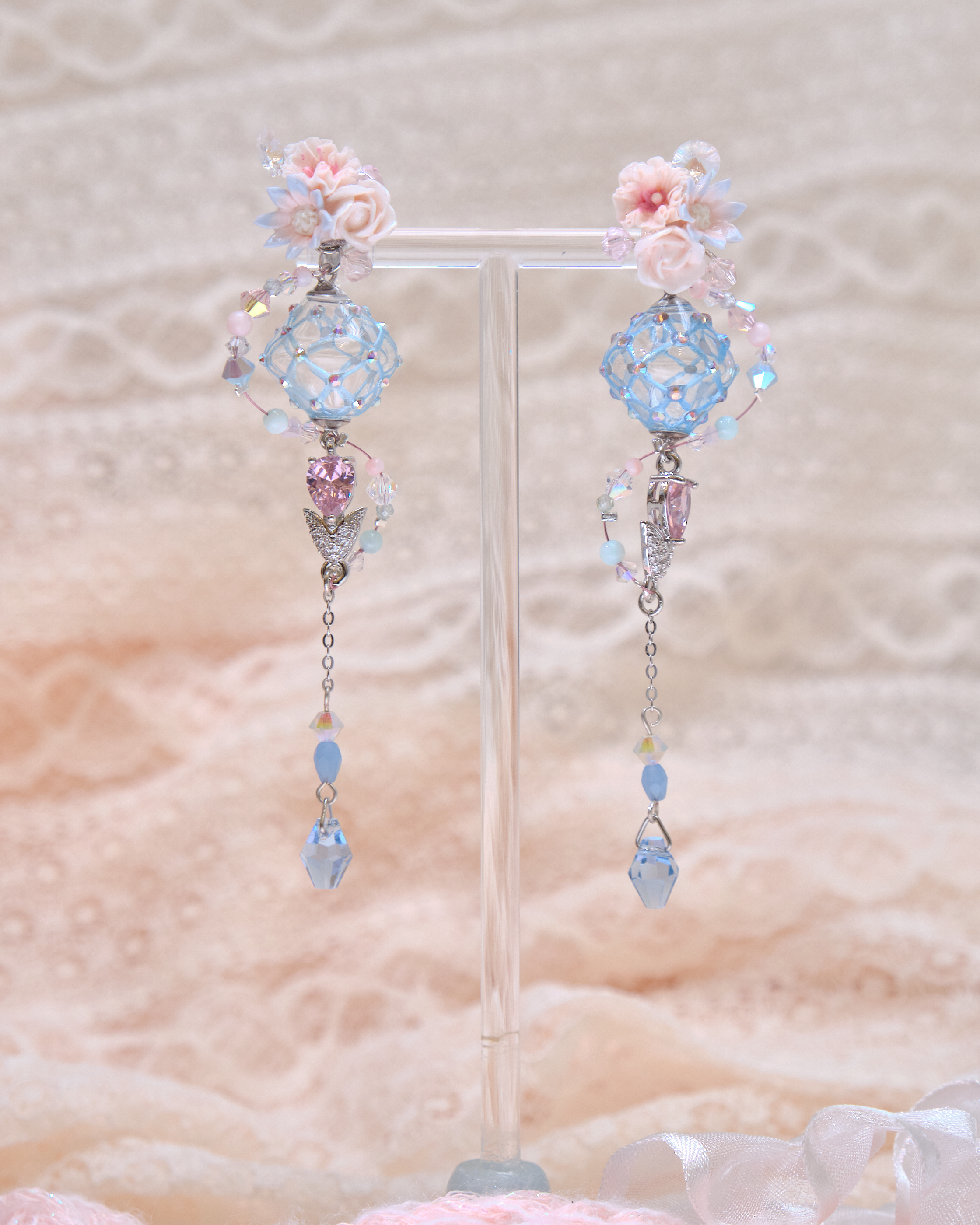 13417 Stardust POM POM Floral Cascade S925 Earrings