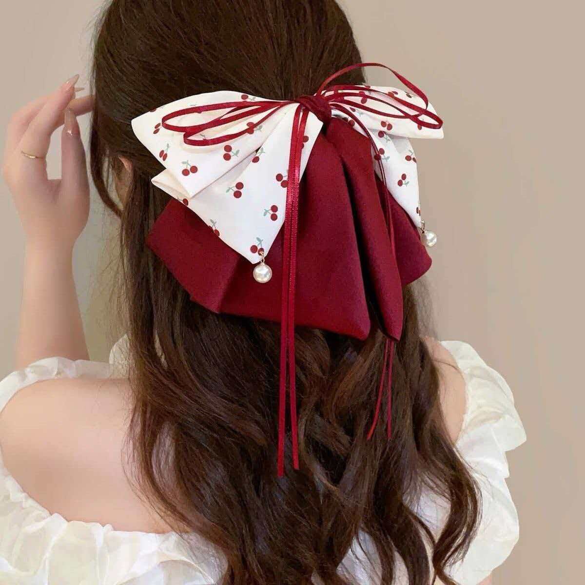 Elegant Red Bow Ponytail Hair Claw