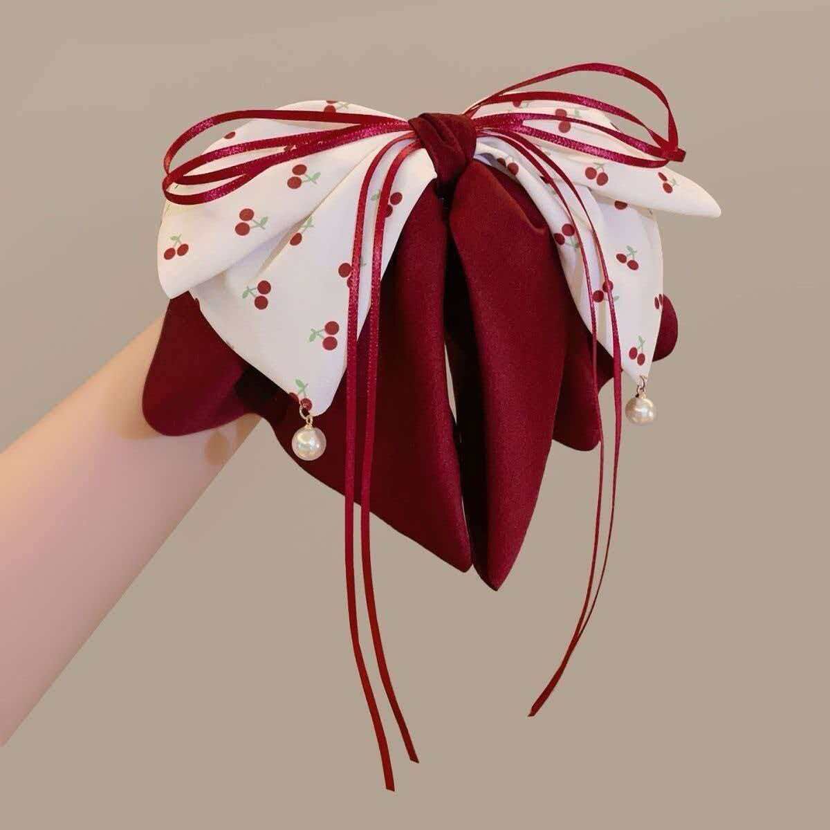Elegant Red Bow Ponytail Hair Claw