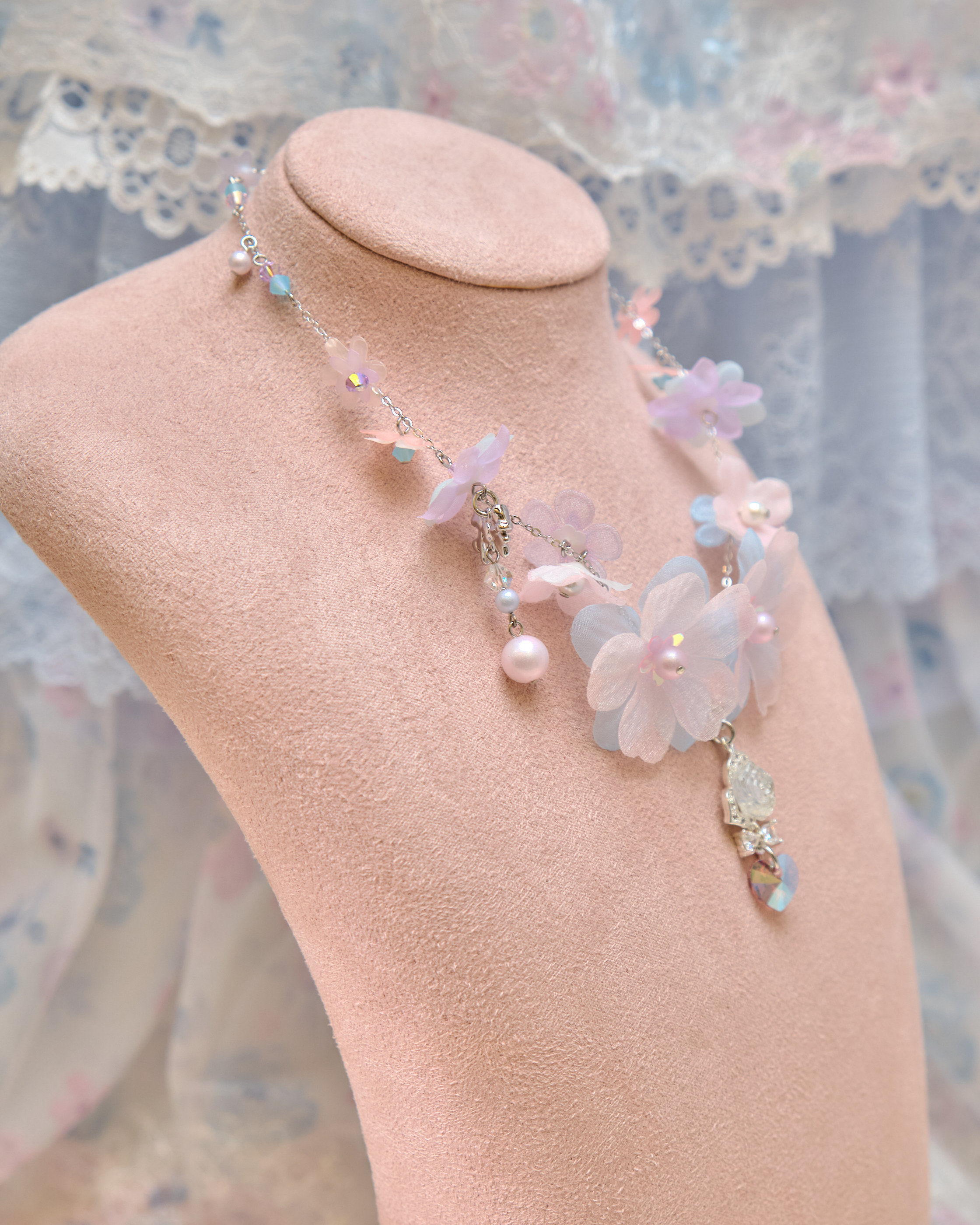 13494 2-Way Layered Bloom Crystal Waterfall S925 Necklace