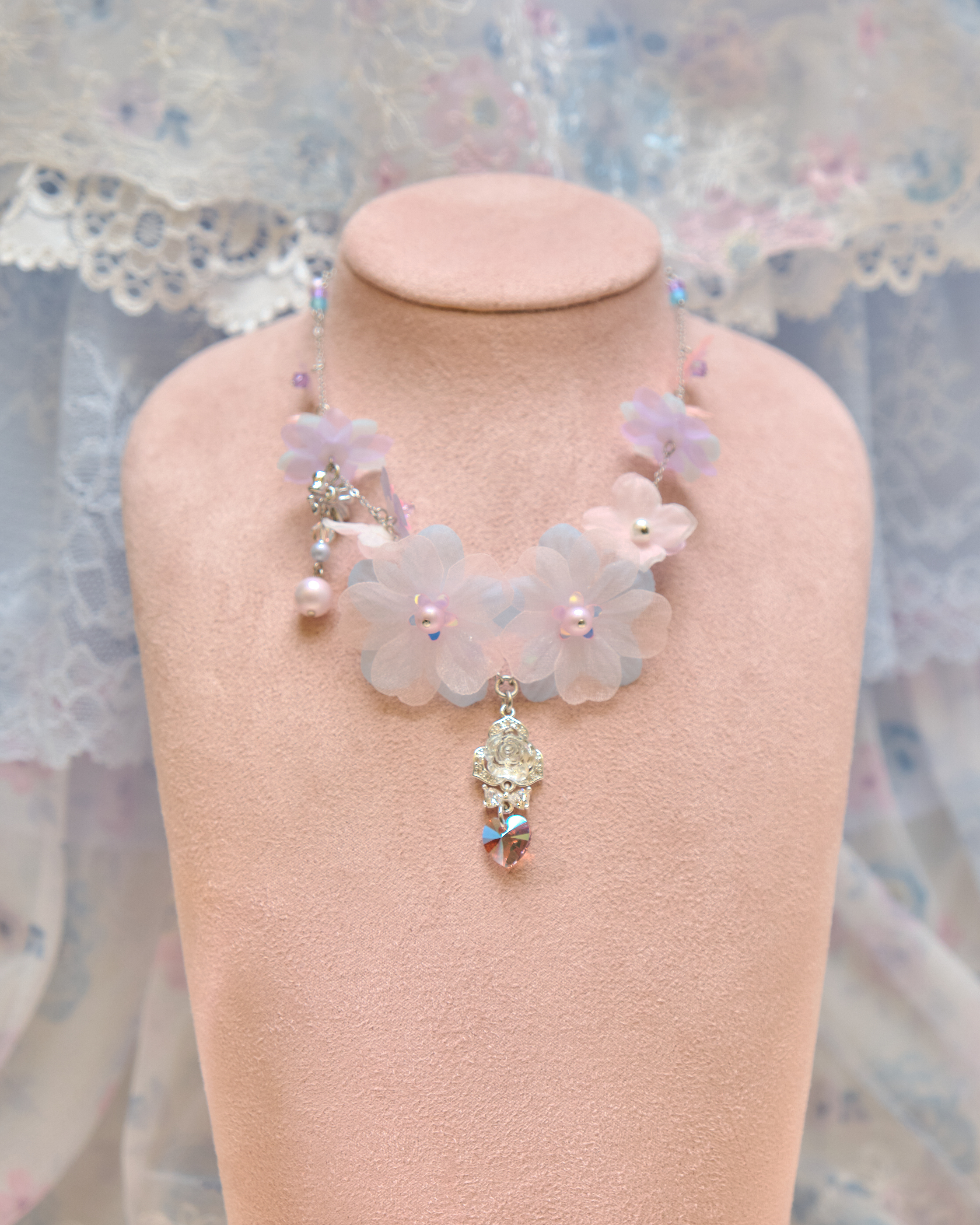 13494 2-Way Layered Bloom Crystal Waterfall S925 Necklace