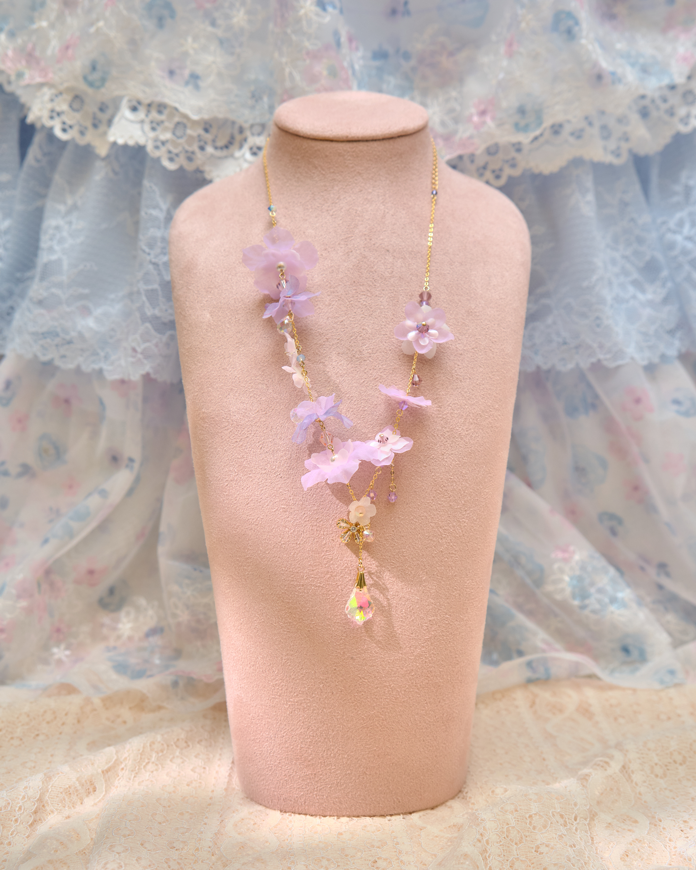 13493 2-Way Layered Bloom Crystal Waterfall S925 Necklace